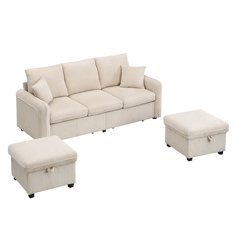 Logidon hoekbank U-vorm beige corduroy stof met opbergvak en slaapfunctie