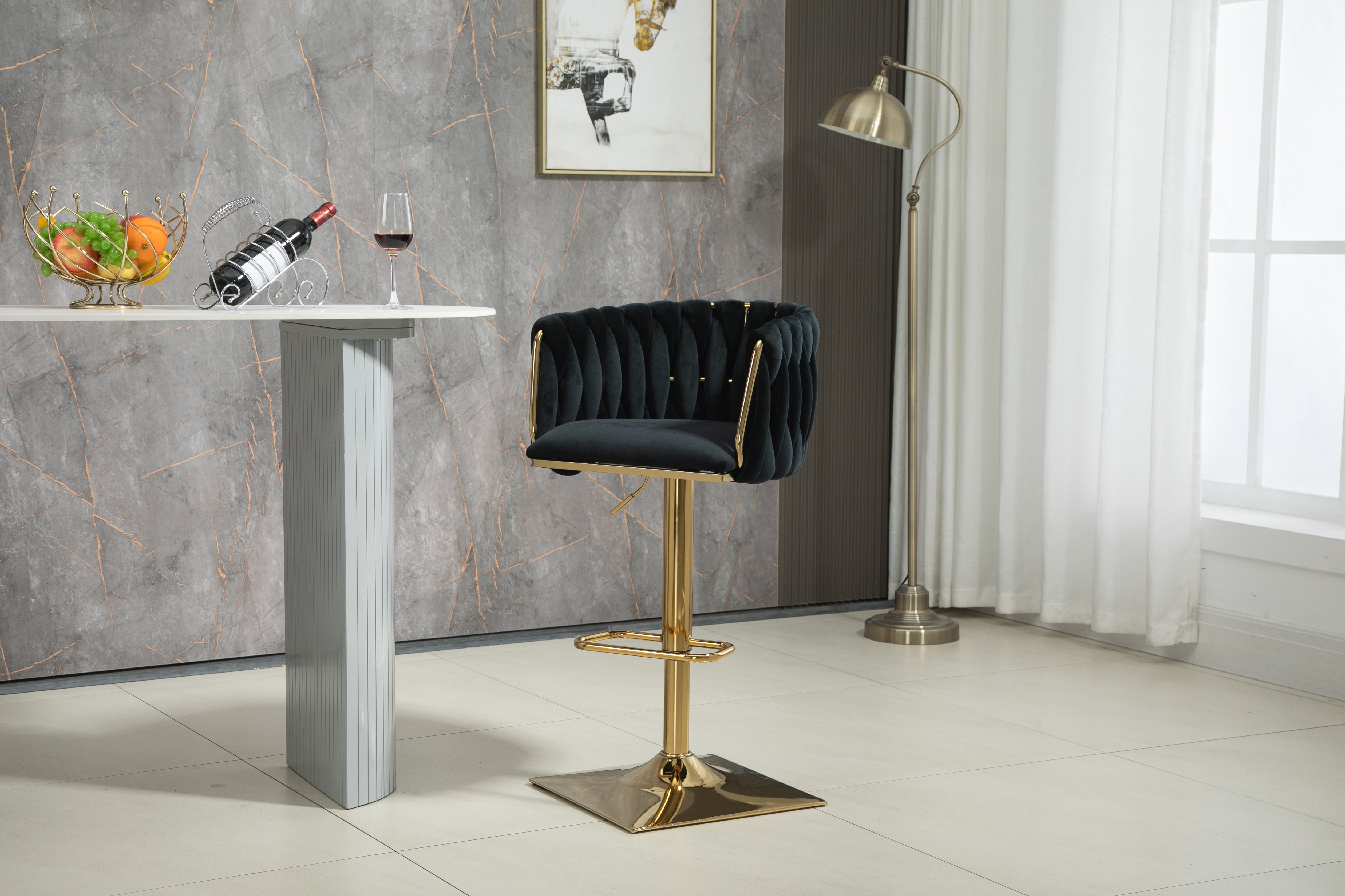 Logidon Vintage Bar Stool Velvet Black Adjustable Height Rotatable