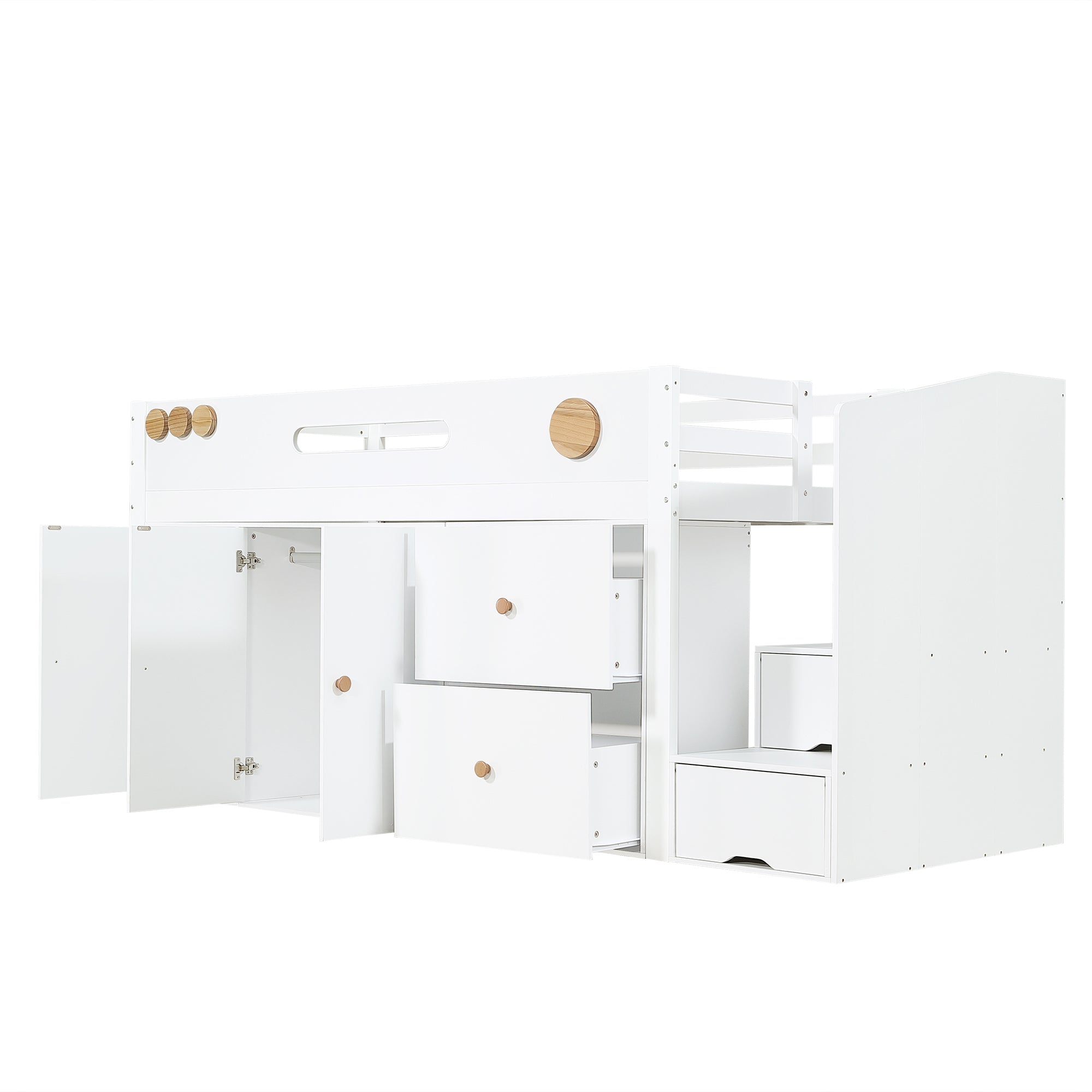 Logidon halfhoogsbed 90x200 wit met opbergtrap 2 lades