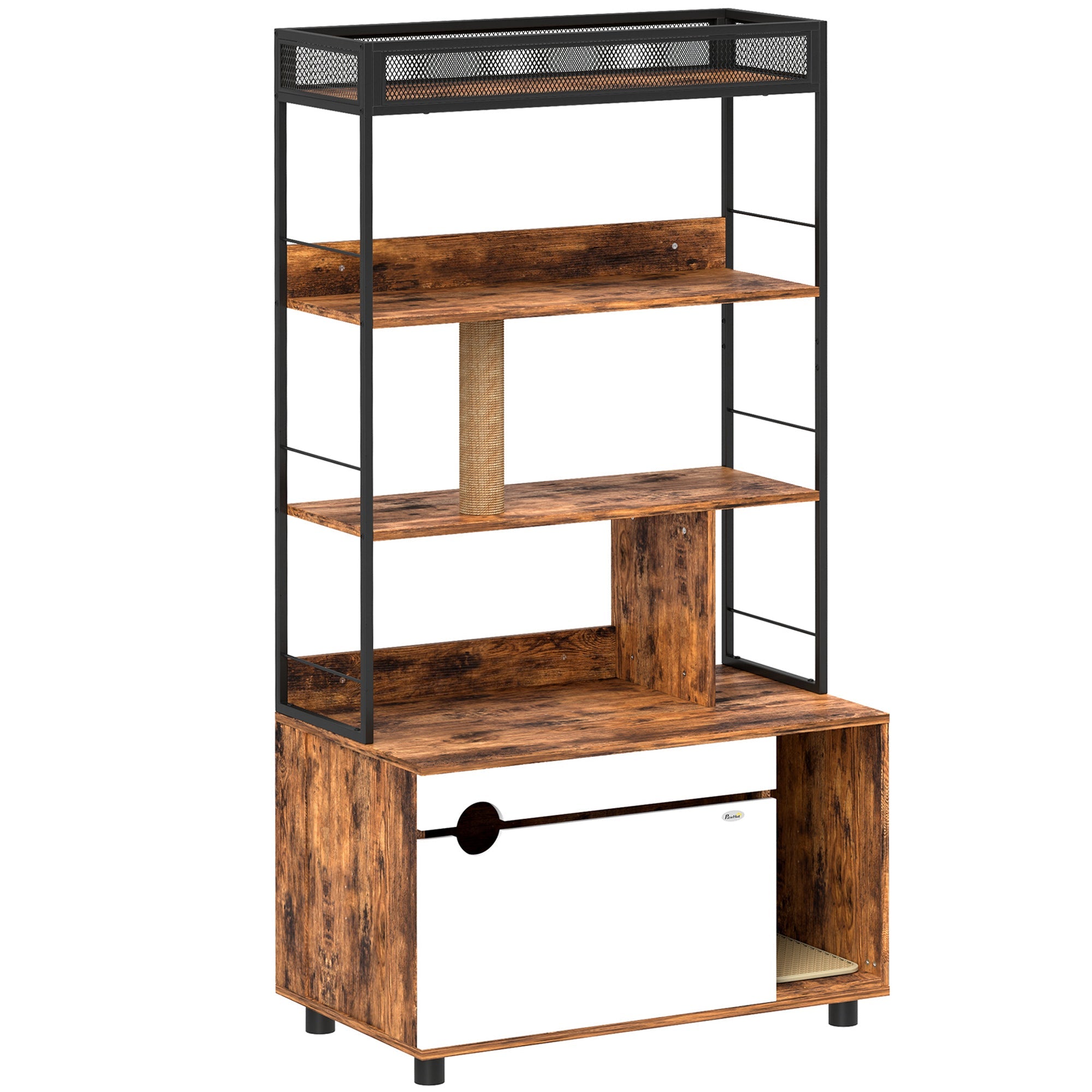 Logidon PawHut 2 in 1 Kattenbakkast Rustiek Bruin 80 x 48 x 152 cm