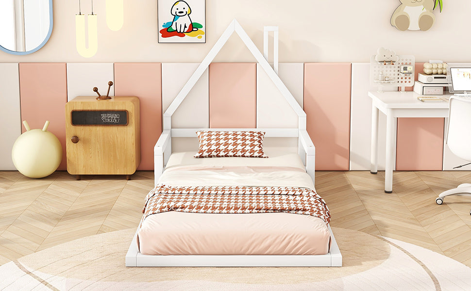 Logidon kinderbed 90x200 cm huisvorm plat bed massief grenen wit