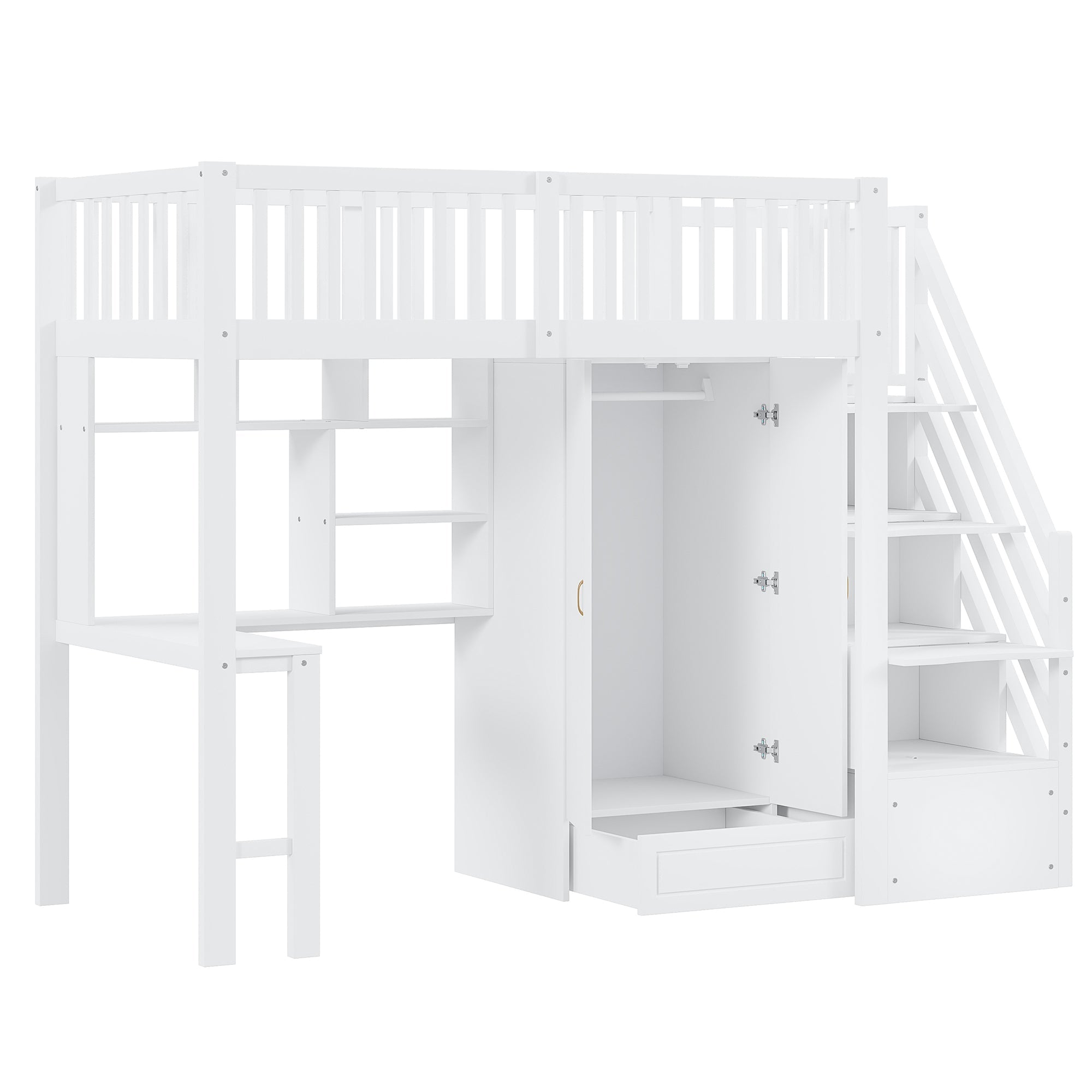 Logidon hoogslaper 90x200 wit met grote kledingkast en tafel