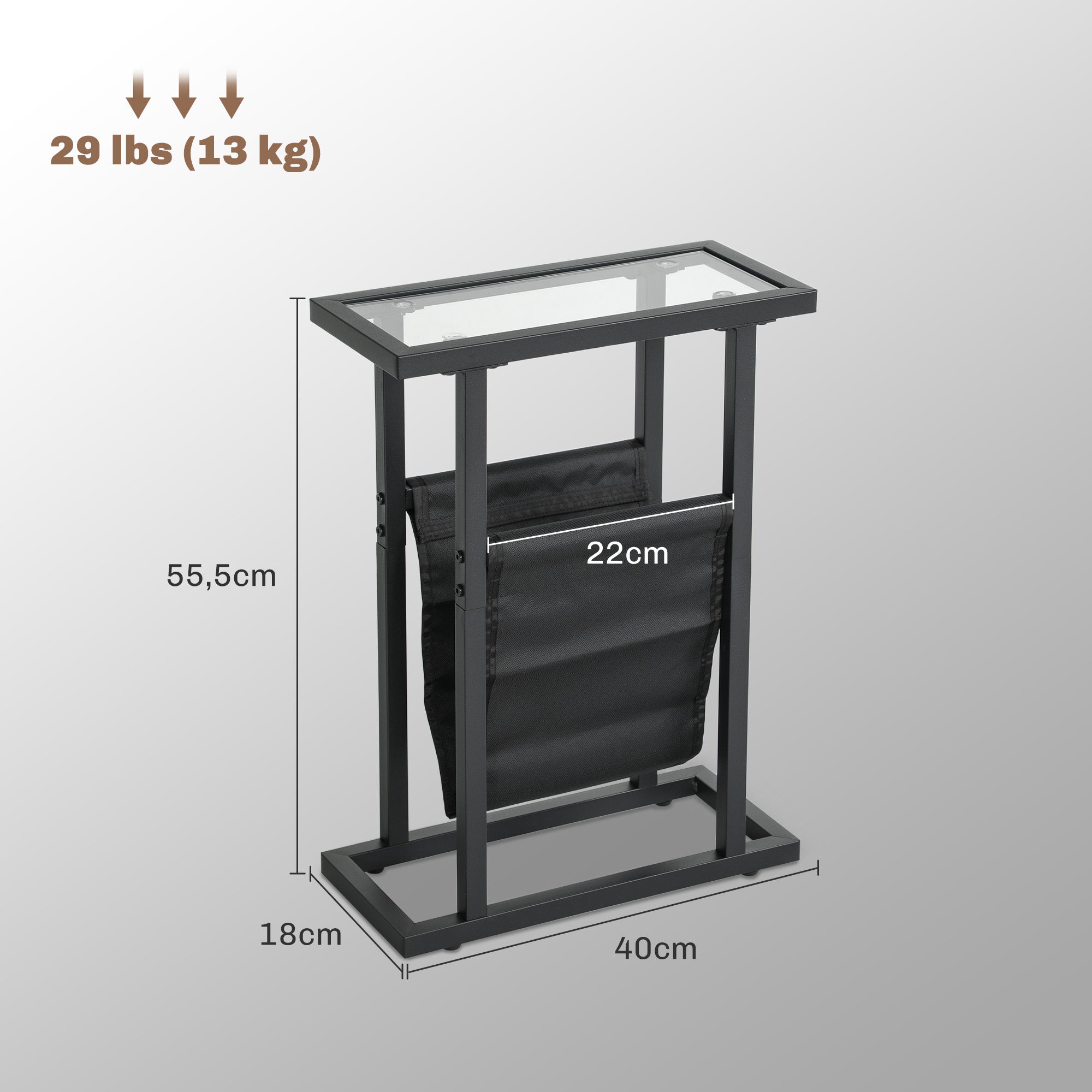 Logidon bijzettafel met glazen blad en stoffen tas zwart 40 x 18 cm