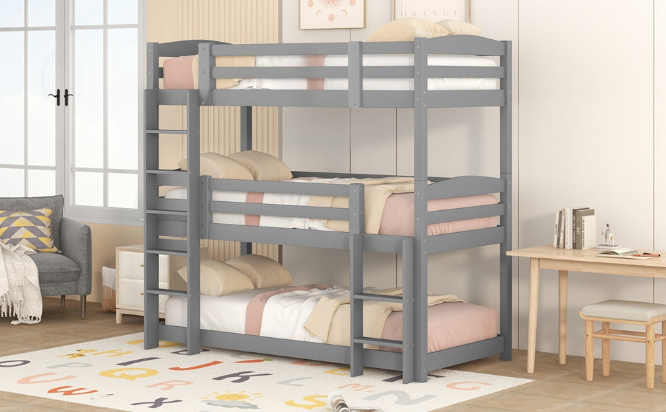 Logidon stapelbed 90x200 grijs hout driepersoonsbed kinderen