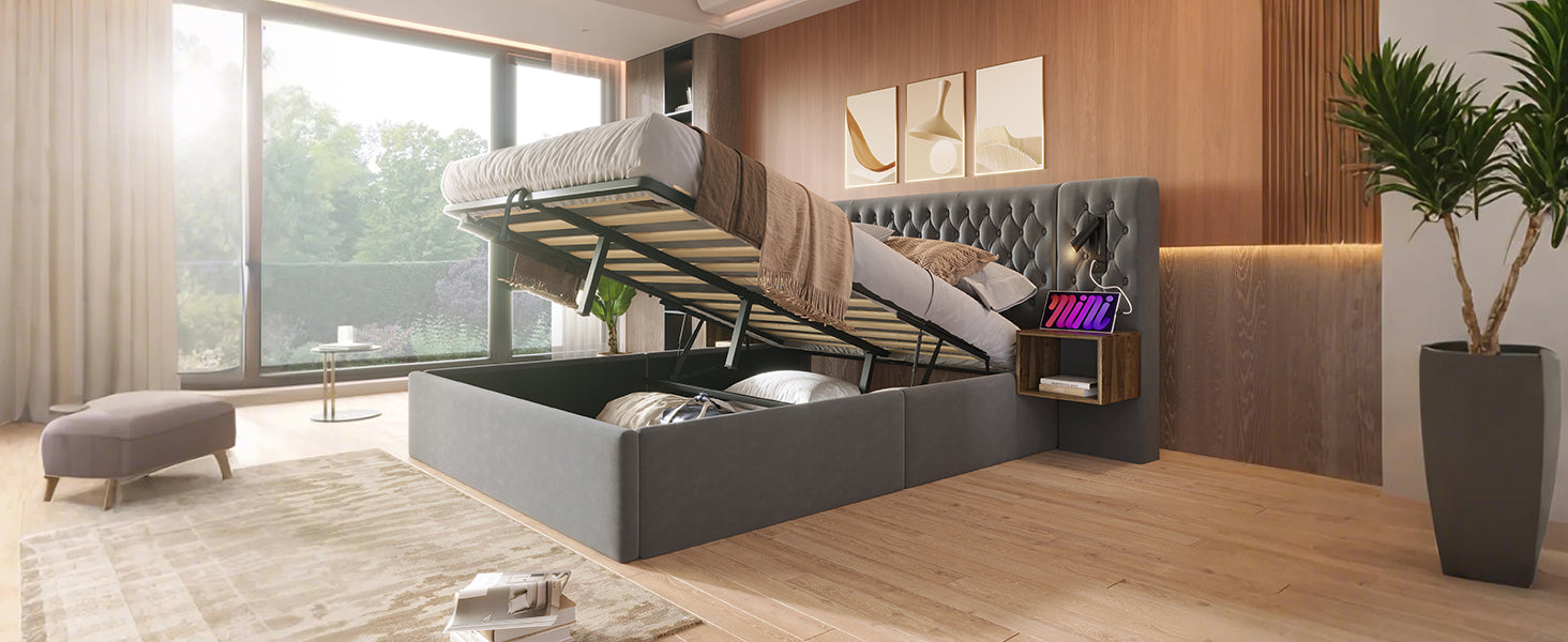 Logidon bed system 160x200 cm upholstered bed with storage space gray velvet