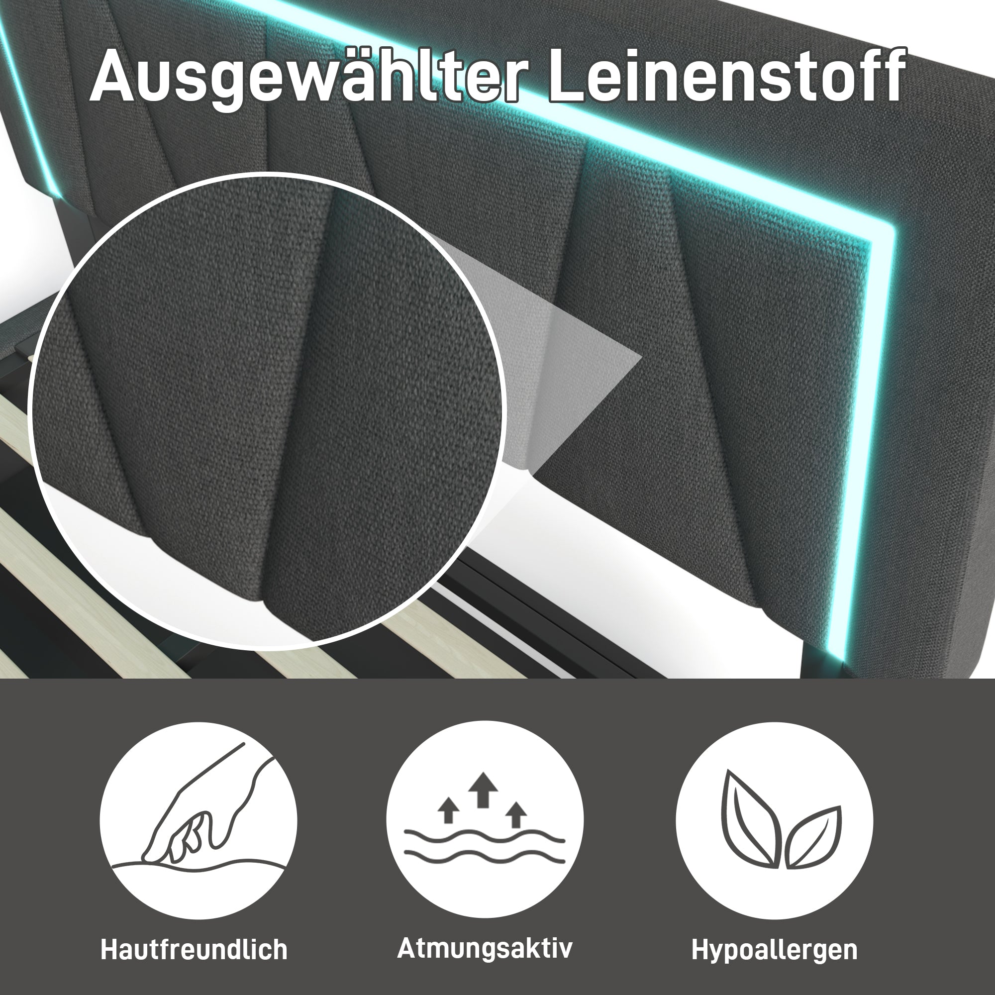 Logidon gestoffeerd bed 160x200 LED-verlichting USB C oplaadfunctie