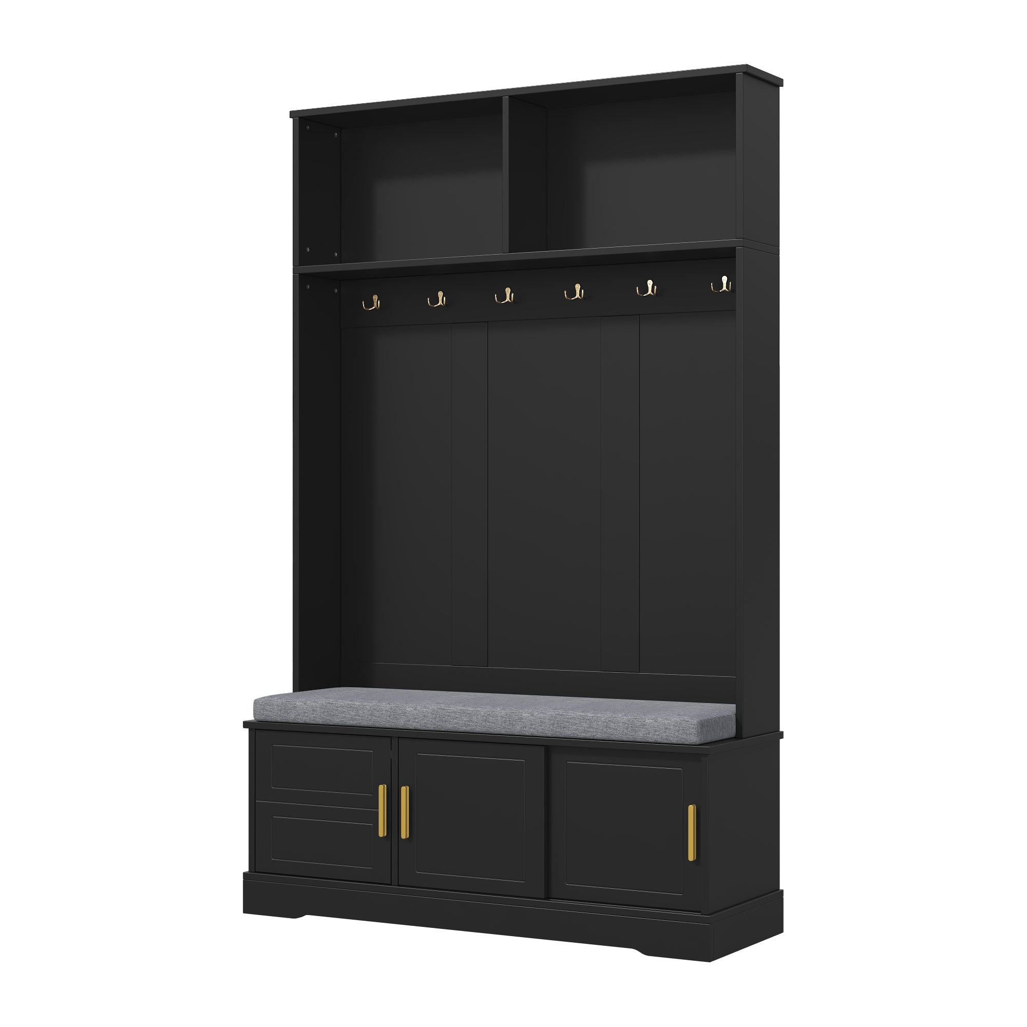 Logidon kapstok schoenenbank met 6 drievoudige haken zwart 120x40x191 cm