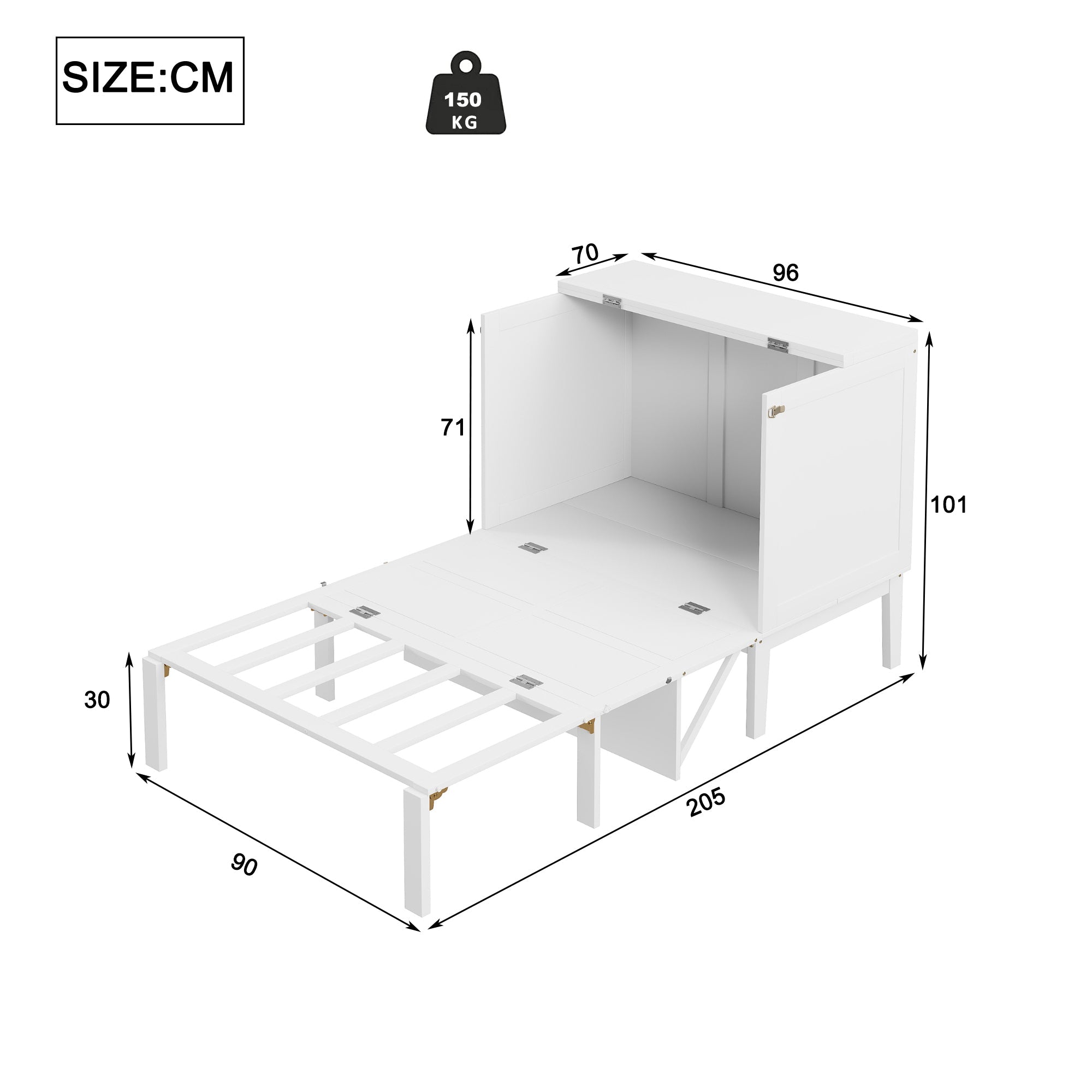 Logidon opklapbed 90x200 cm wit opklapbed met lattenbodem