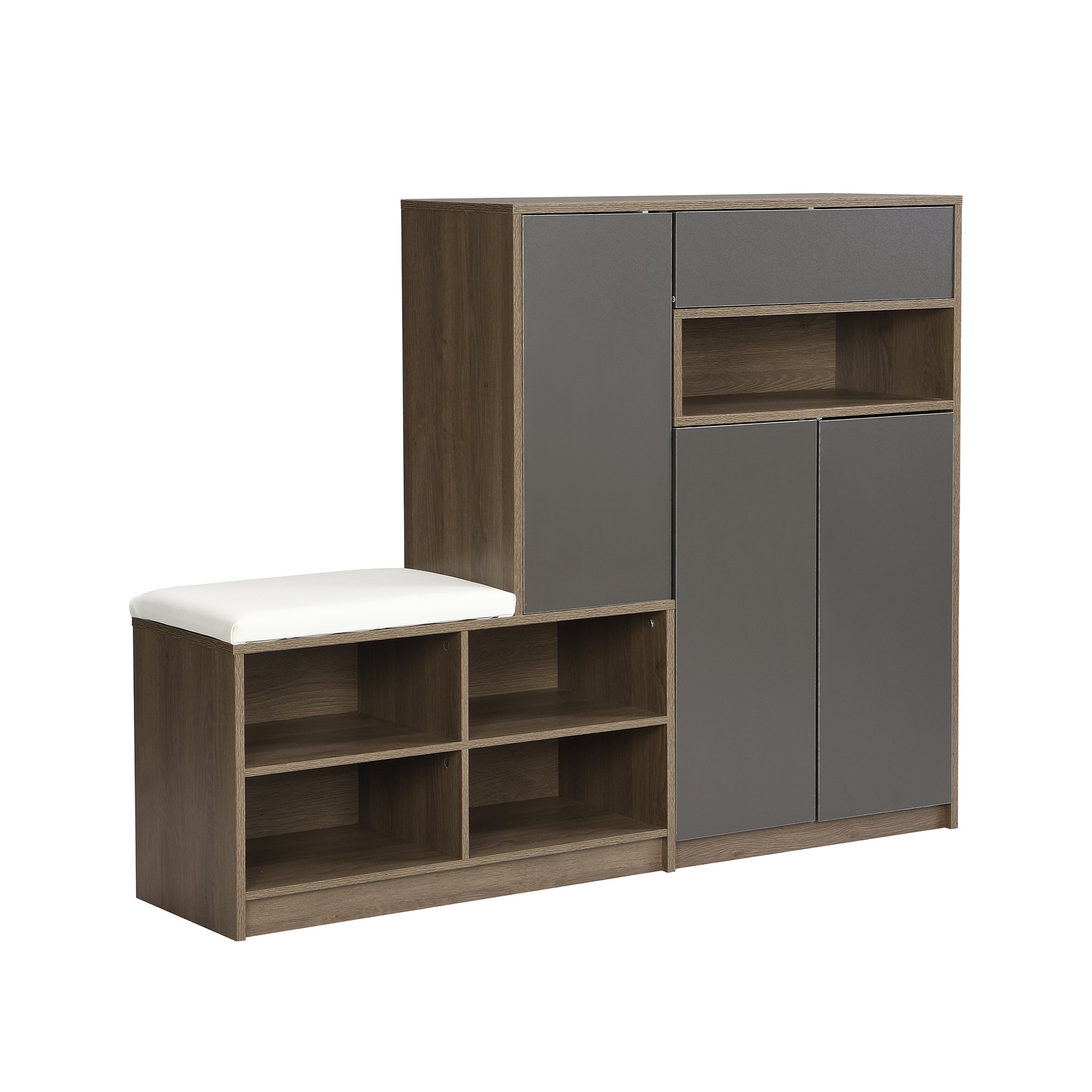 Logidon Schoenenbank Grijs Met Gewatteerde Zitting Verstelbare Planken 140x35x110 cm