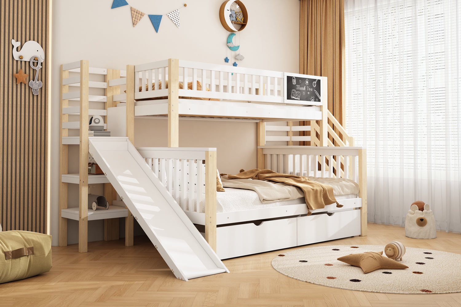 Logidon huisbed stapelbed wit 140x200 met trap en 90x200