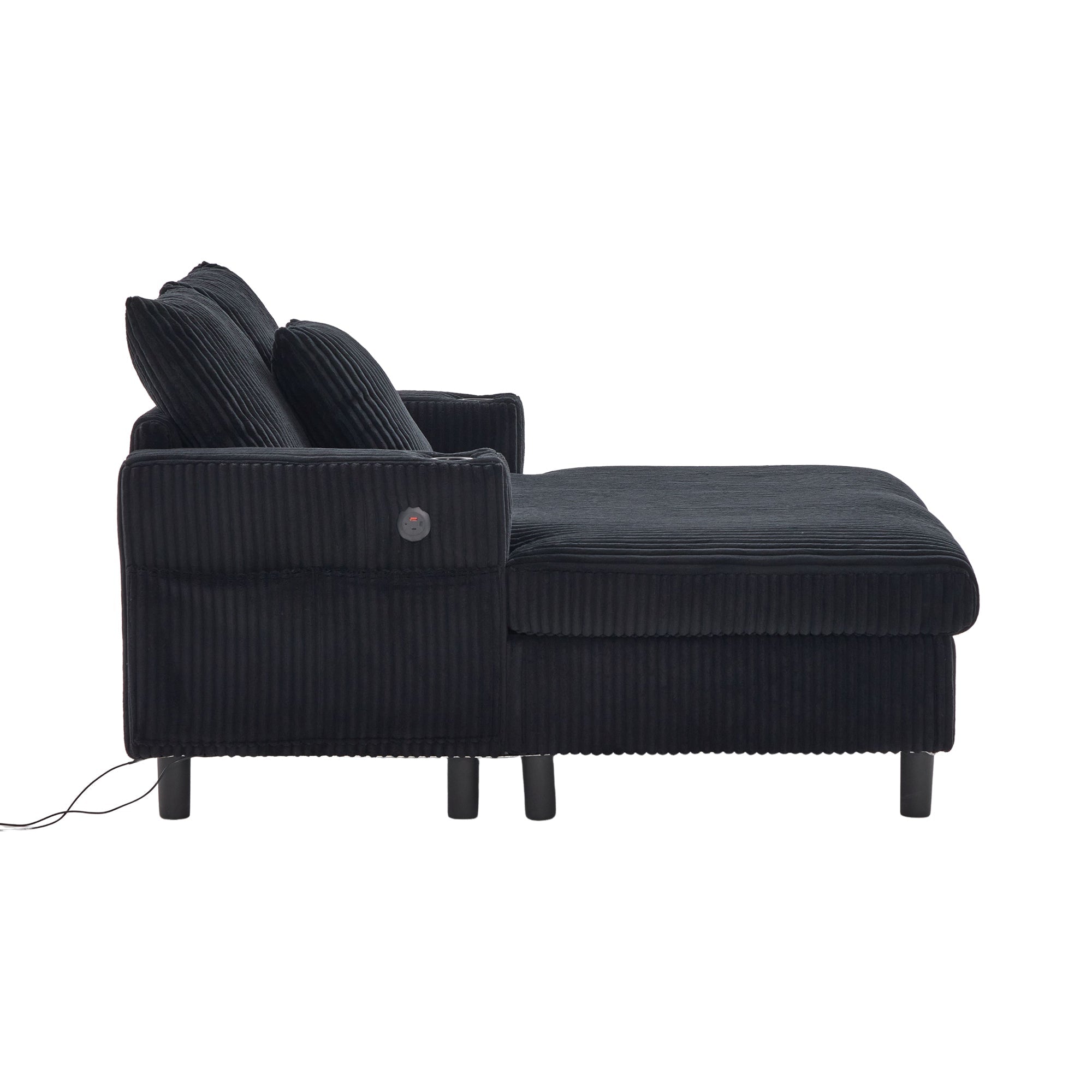Logidon Velvet Chaise Longue Zwart met USB-oplaadpunten en LED-verlichting