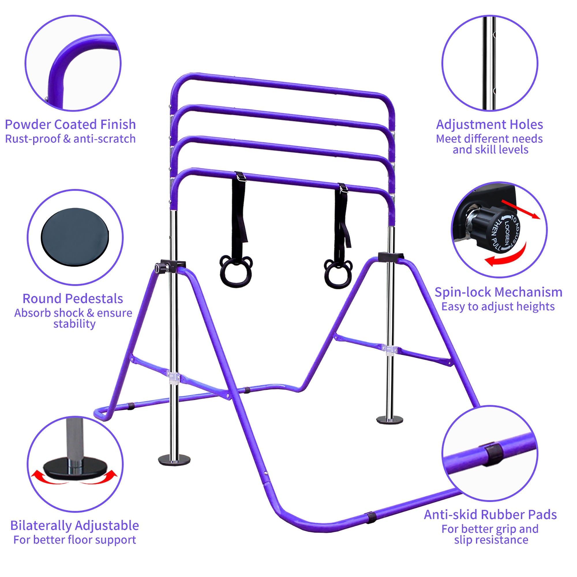 Logidon Height-adjustable gymnastics bar for children, purple base