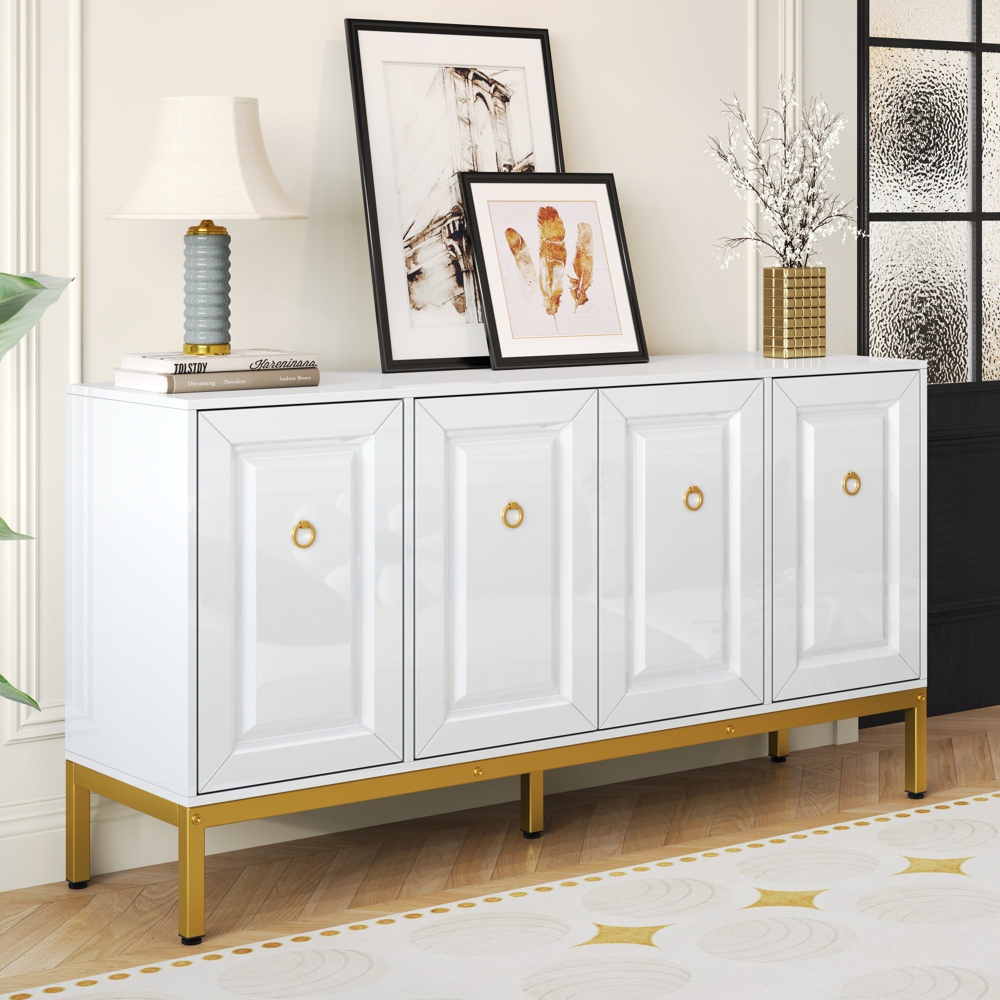 Logidon dressoir hoogglans wit 140x80x40 cm gouden handgrepen