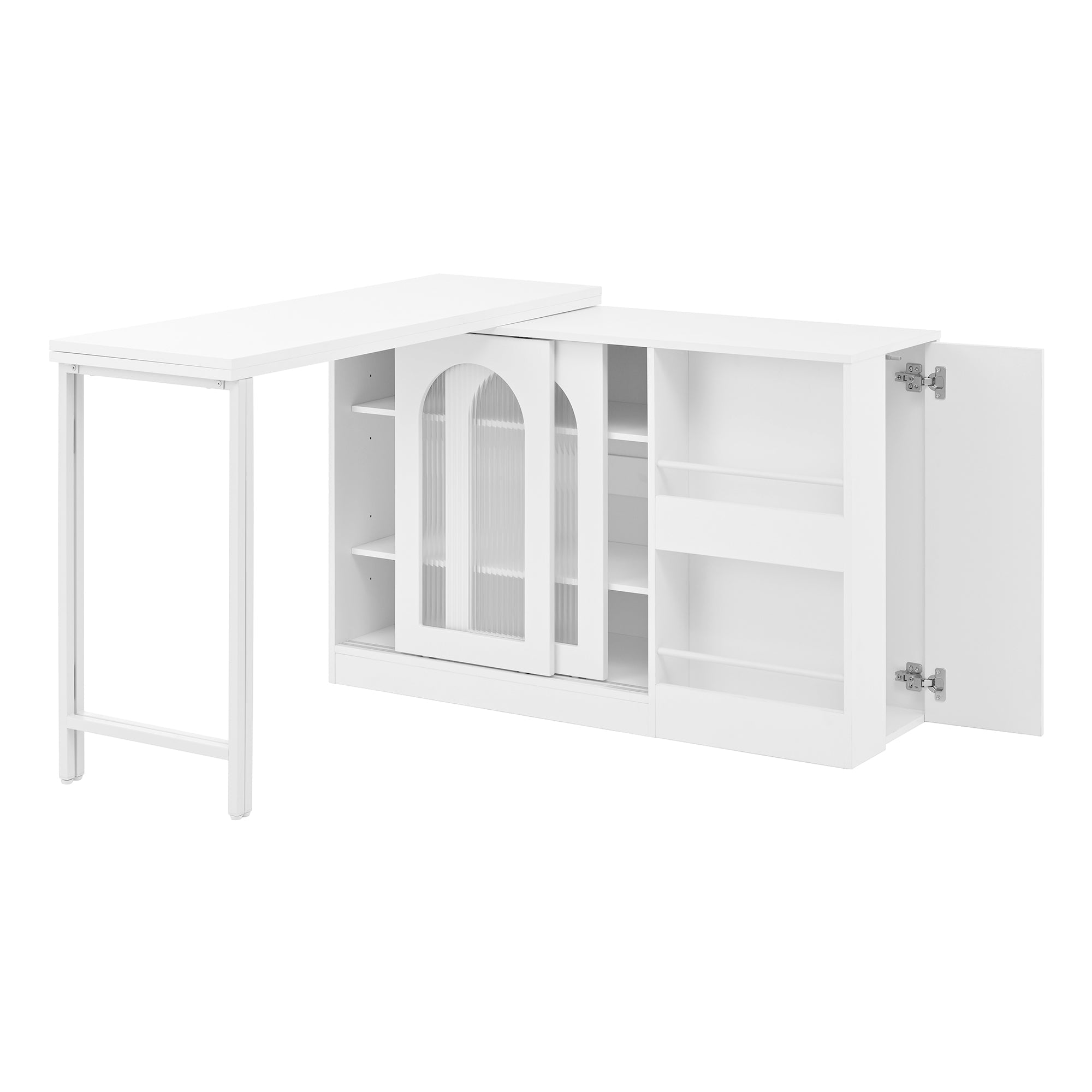 Logidon Moderne Bartafel Wit Uitschuifbaar 360 Graden Draaibaar met Opbergruimte