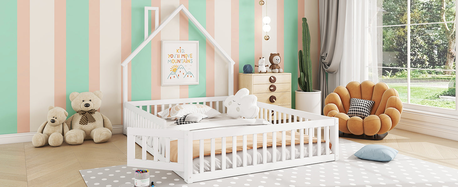 Logidon kinderbed 140x200 schouwvorm wit grenenhout met lattenbodem