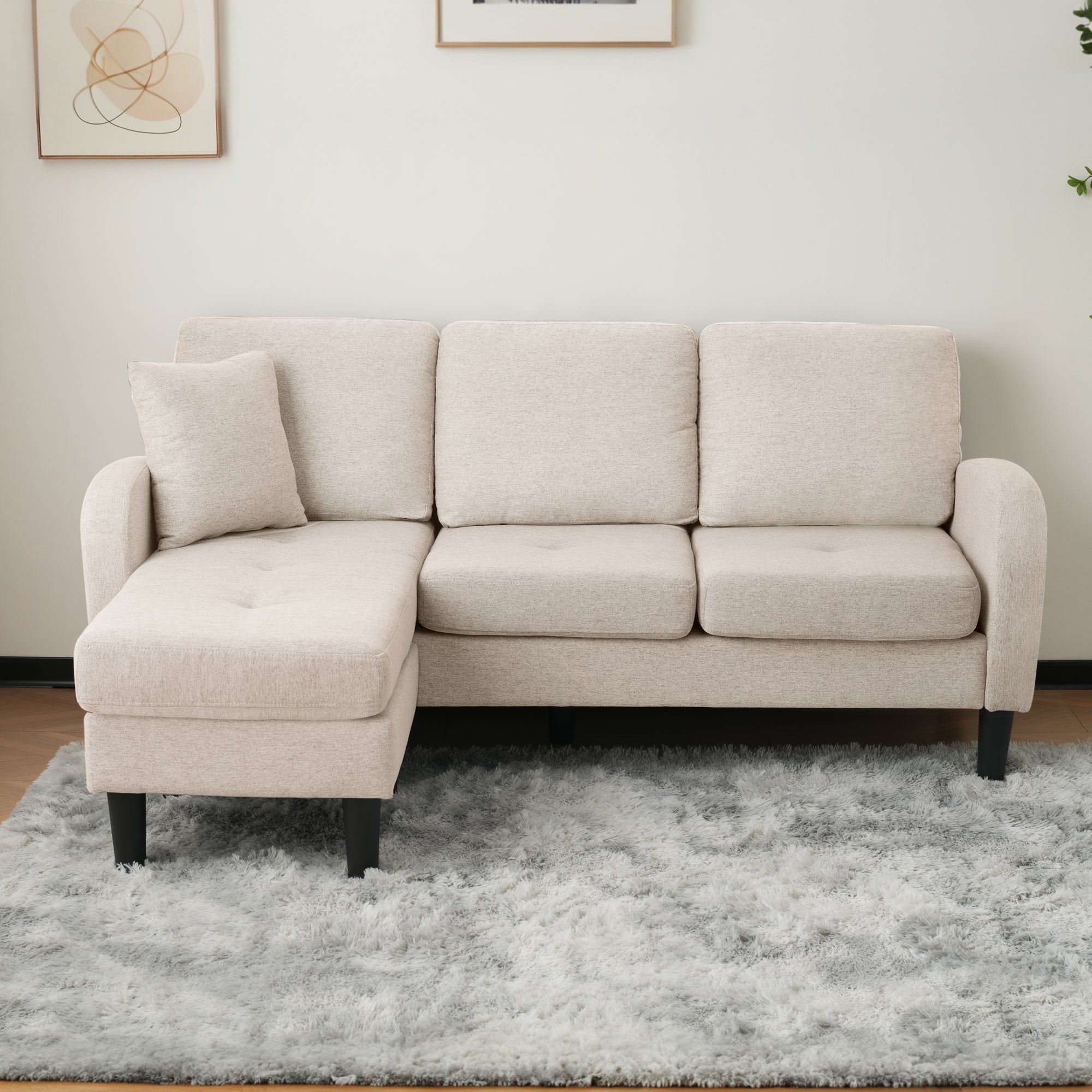 Logidon L hoekbank met chaise longue 3-zits beige 166x118x77 cm