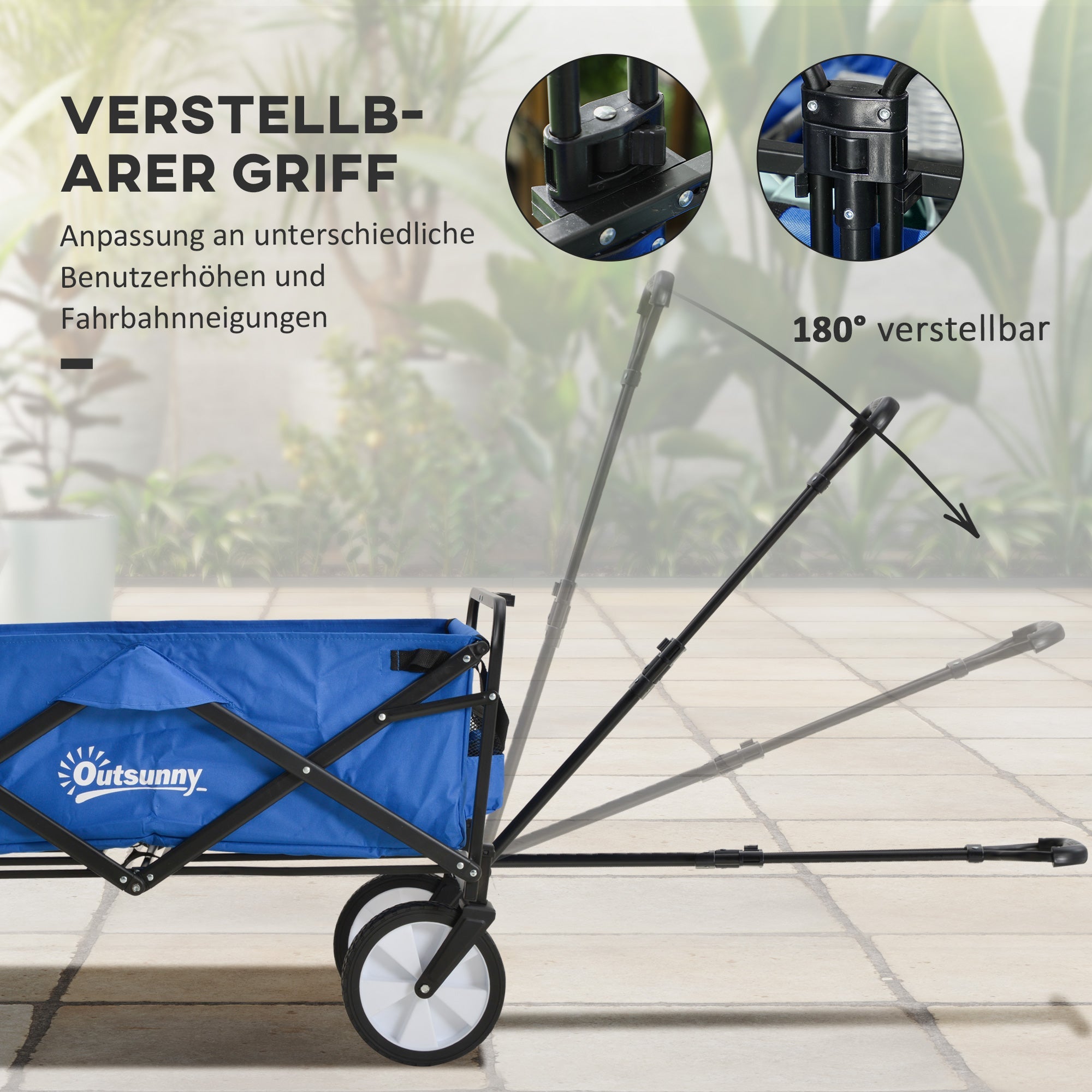 Logidon opvouwbare bolderkar 360 graden blauw stalen frame 93x49x100 cm