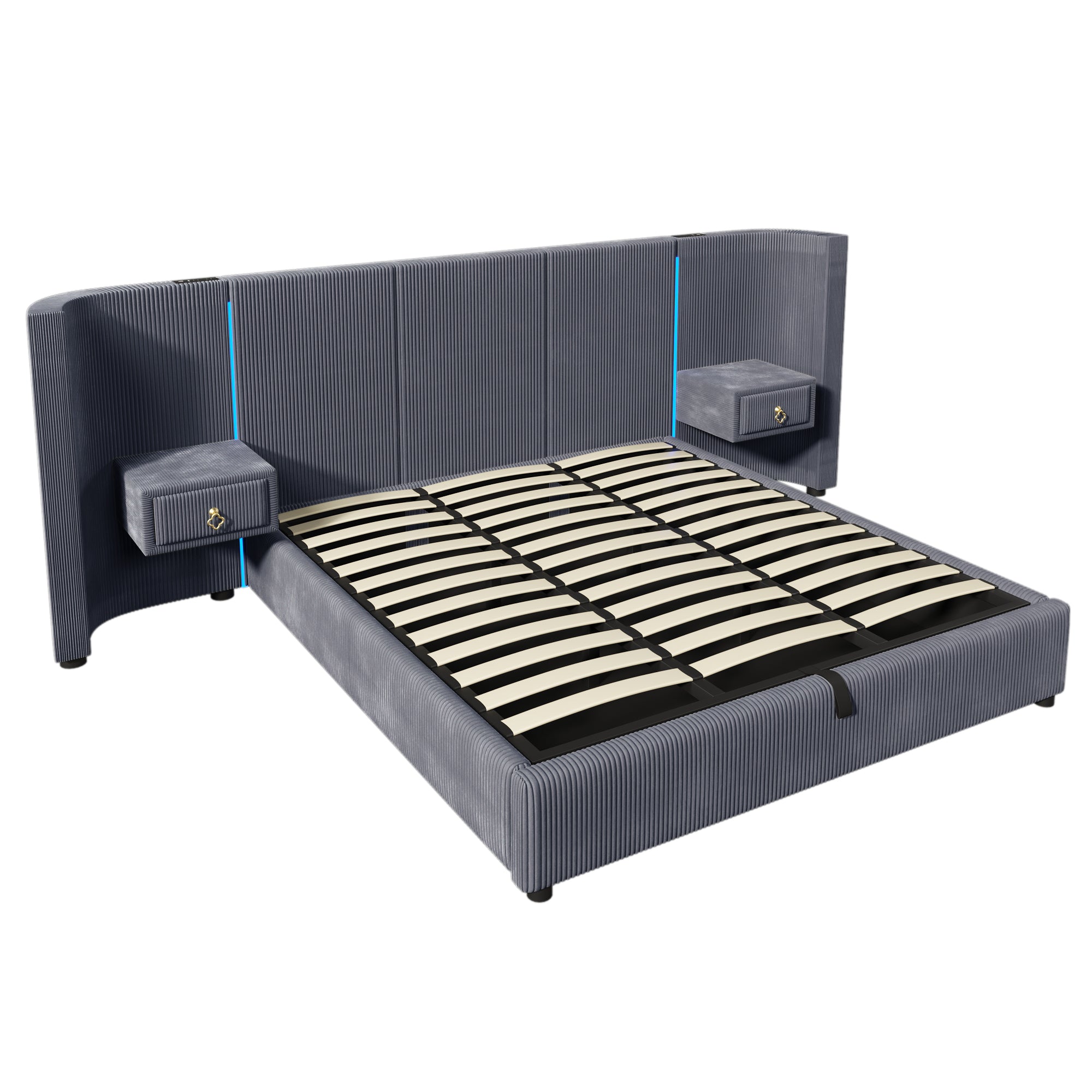 Logidon upholstered bed 180x200 cm gray velvet with LED strip storage space