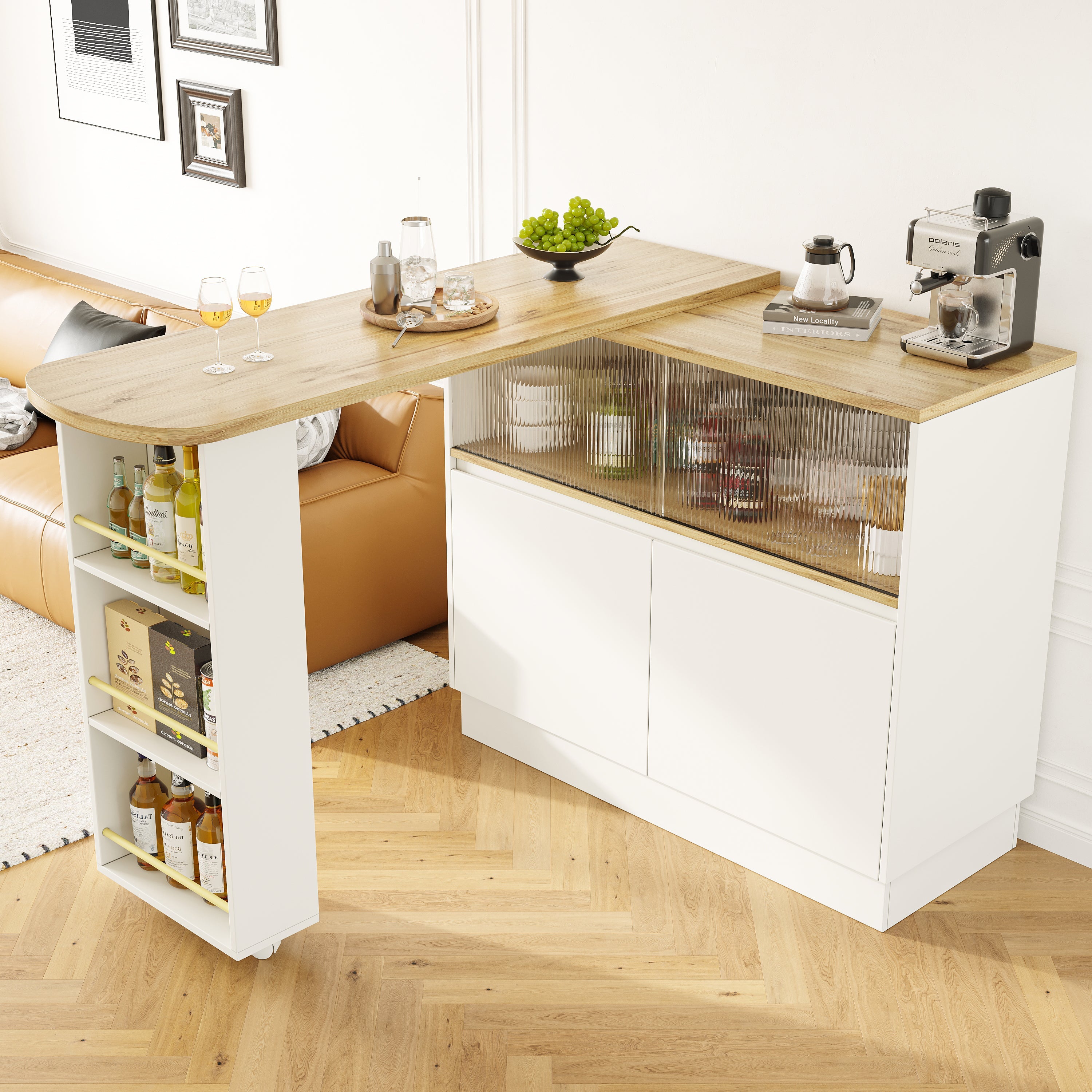 Logidon 360° draaibaar dressoir wit 90×45×100 cm glazen schuifdeur