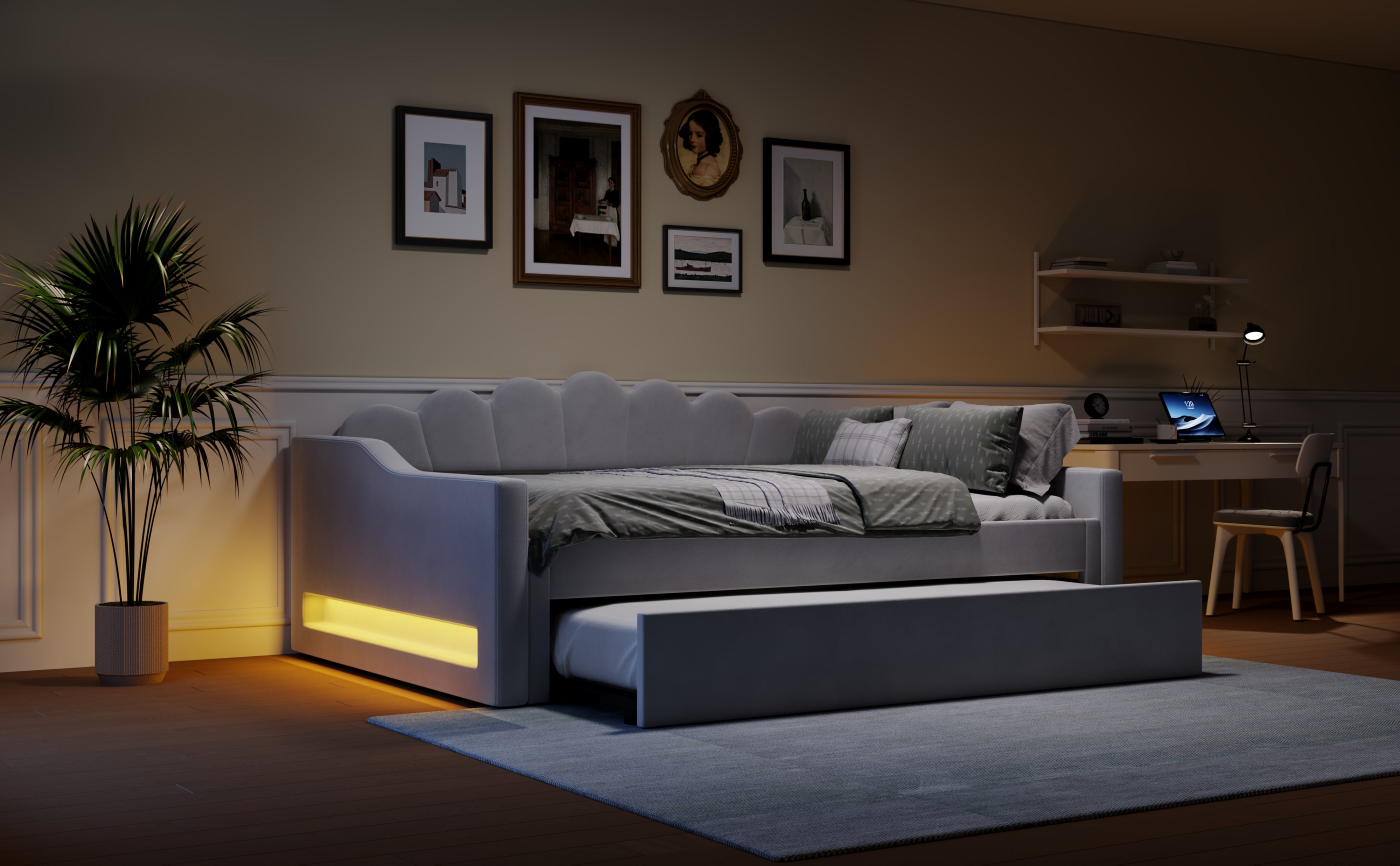 Logidon Gestoffeerd Dagbed 140x200 cm Grijs met LED-riem