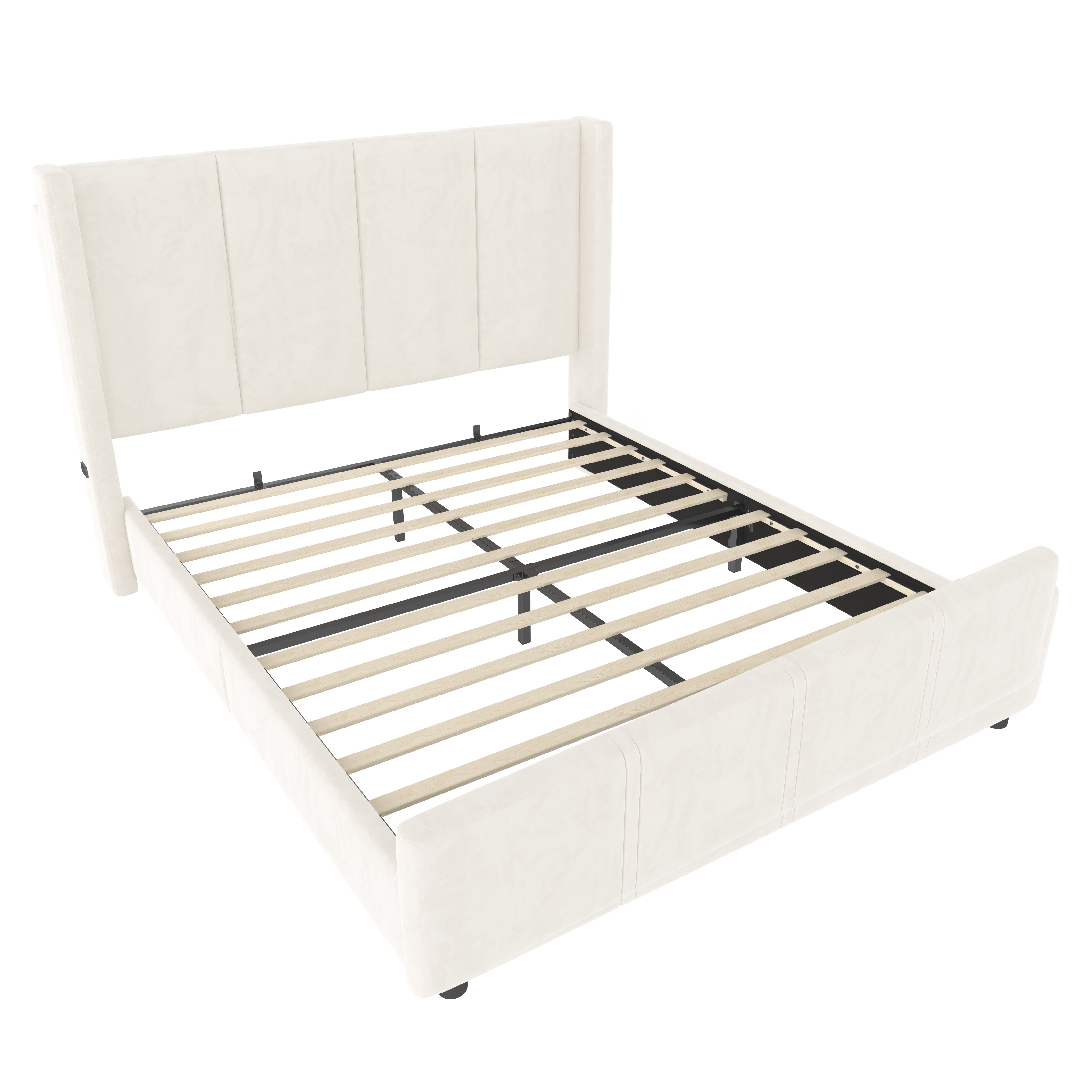 Logidon stoffen bedframe 140x190 beige velours USB-aansluiting