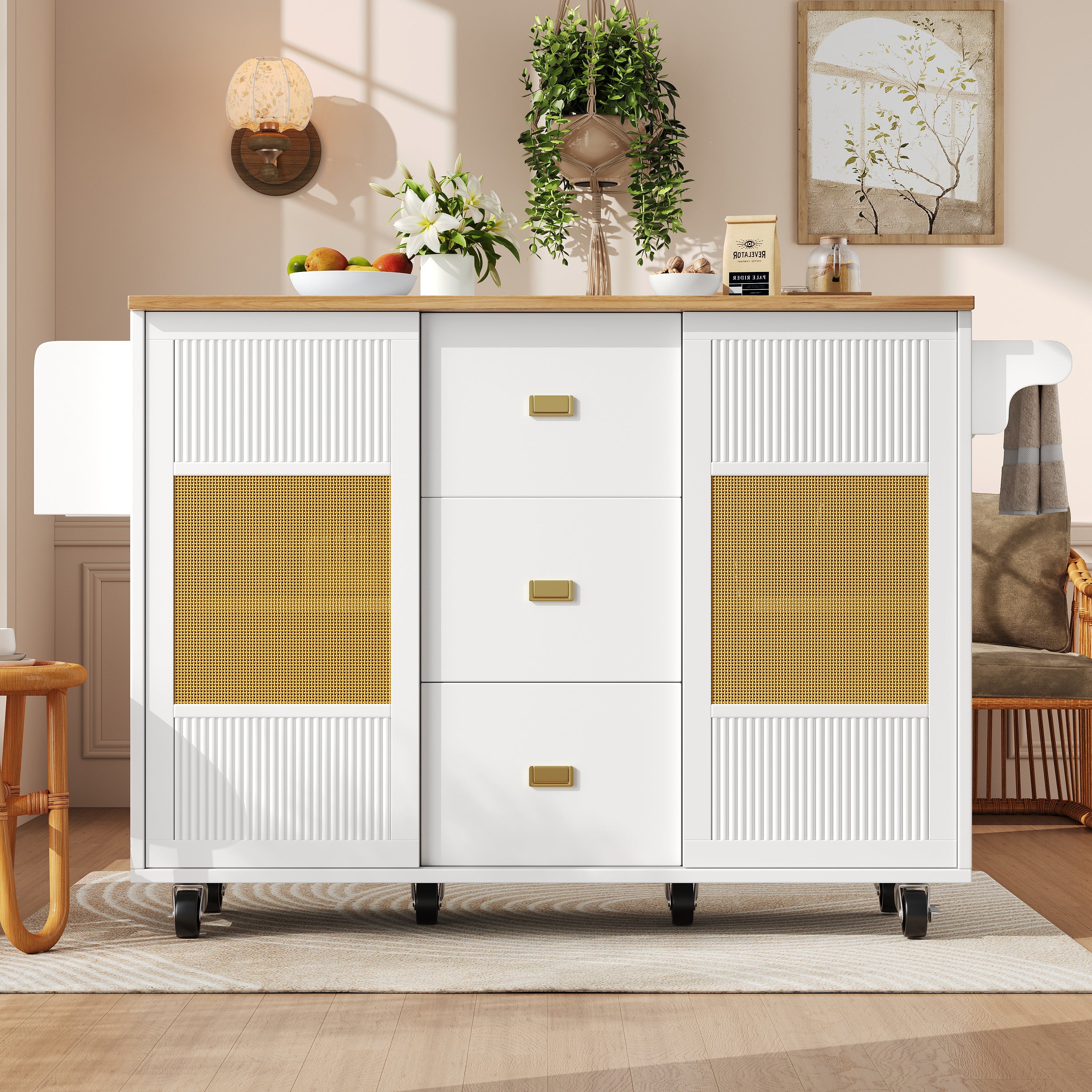 Logidon Kitchen Island Extendable with Wheels White 146x70x90 cm