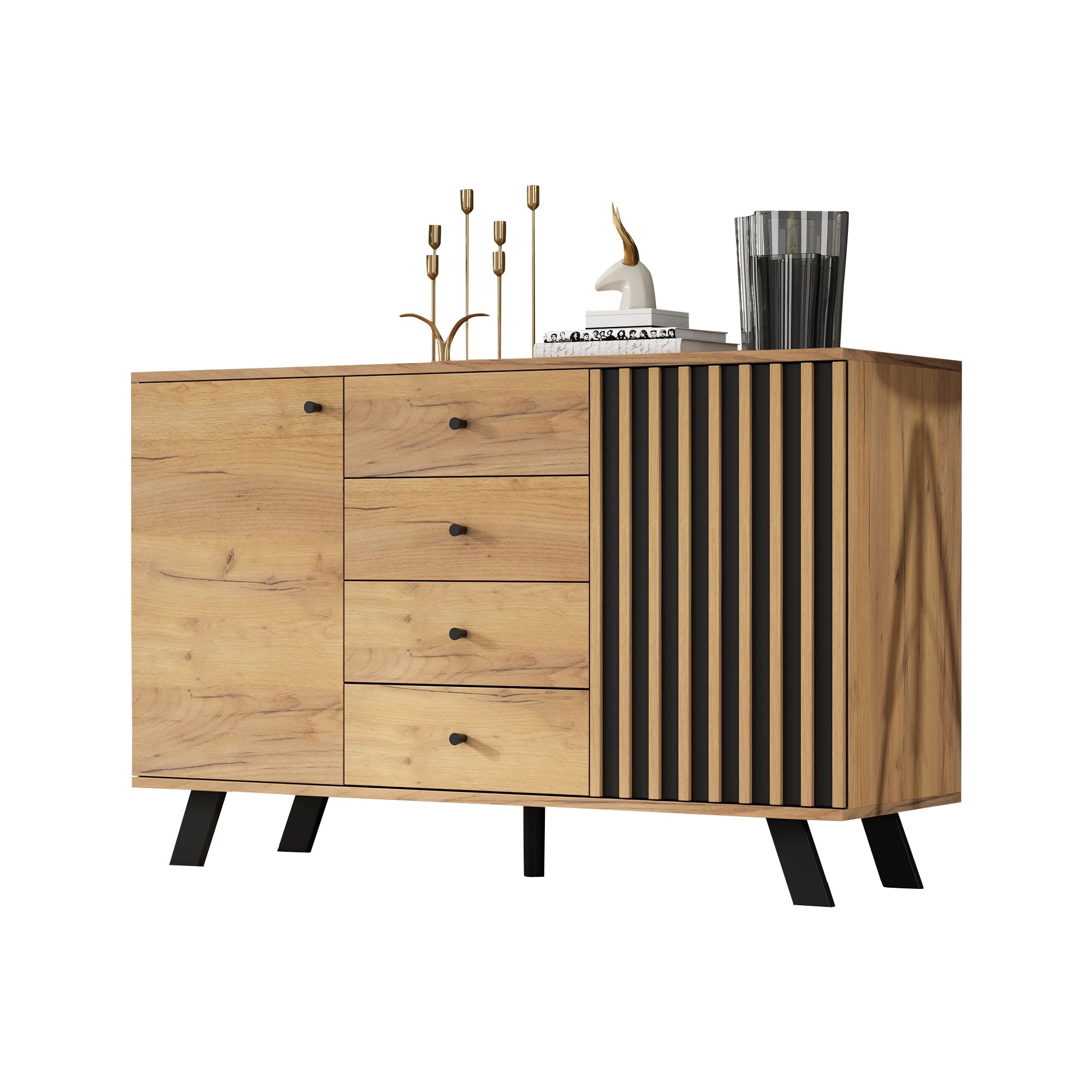 Logidon sideboard 120x38x75cm 4 drawers 2 doors hollow design