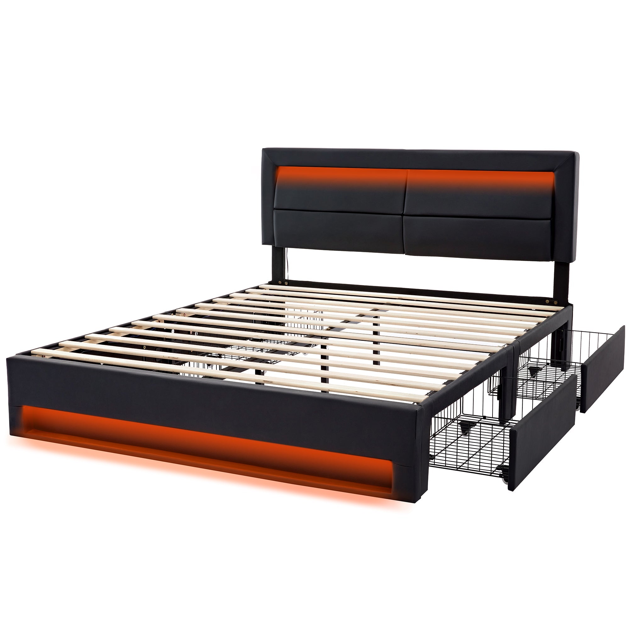 Logidon bed 140x190 cm met USB LED 4 lades zwart