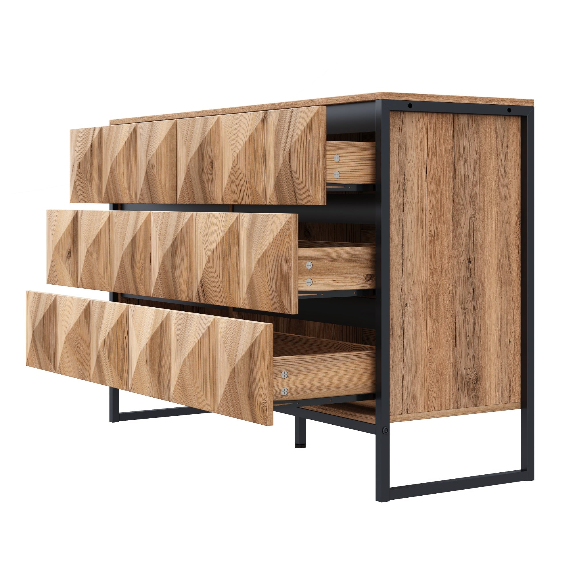 Logidon dressoir 120x40x80 zwart houtlook 6 lades