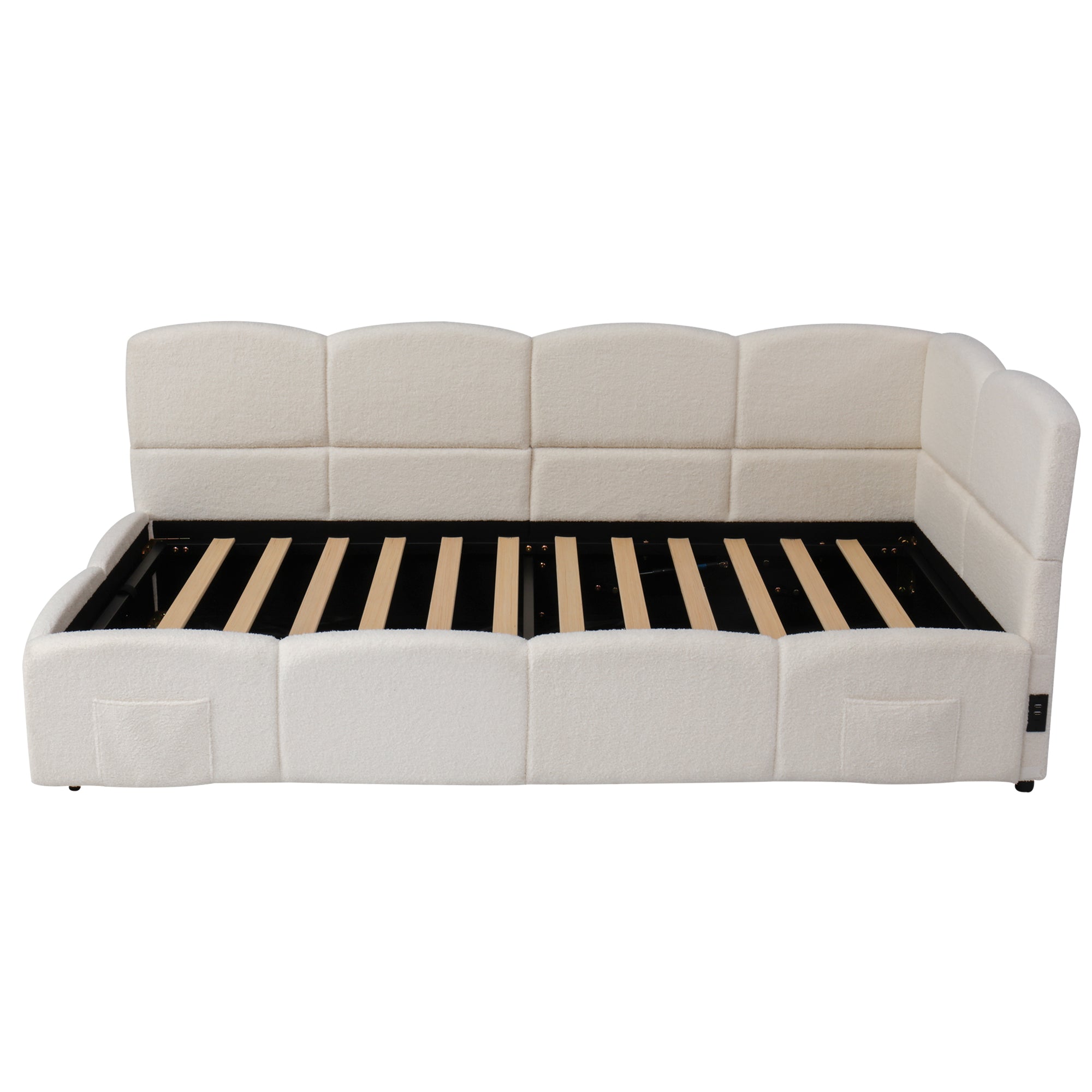 Logidon gestoffeerd bed 90x200 opbergbed slaapbank beige bouclé USB