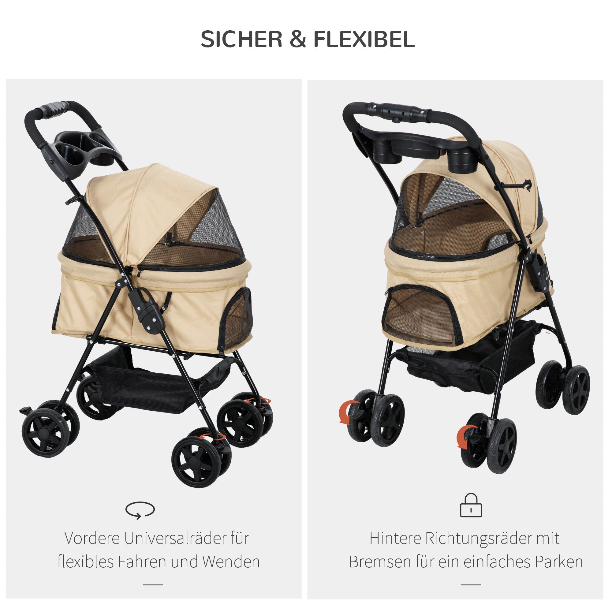 Logidon hondenbuggy kaki opklapfunctie 67x45x96 cm