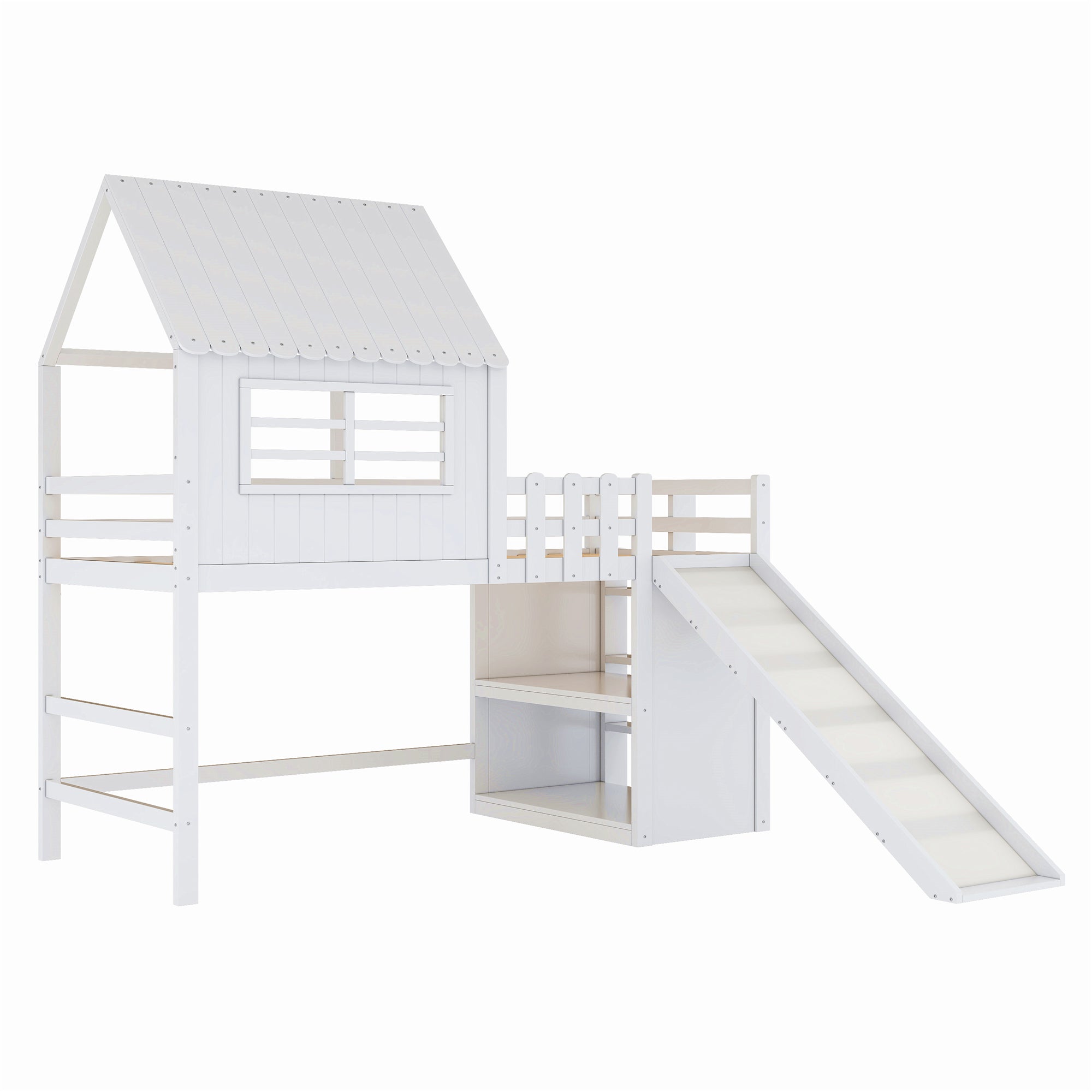 Logidon kinderbed 90x200 wit hoogslaper met ladderglijbaan