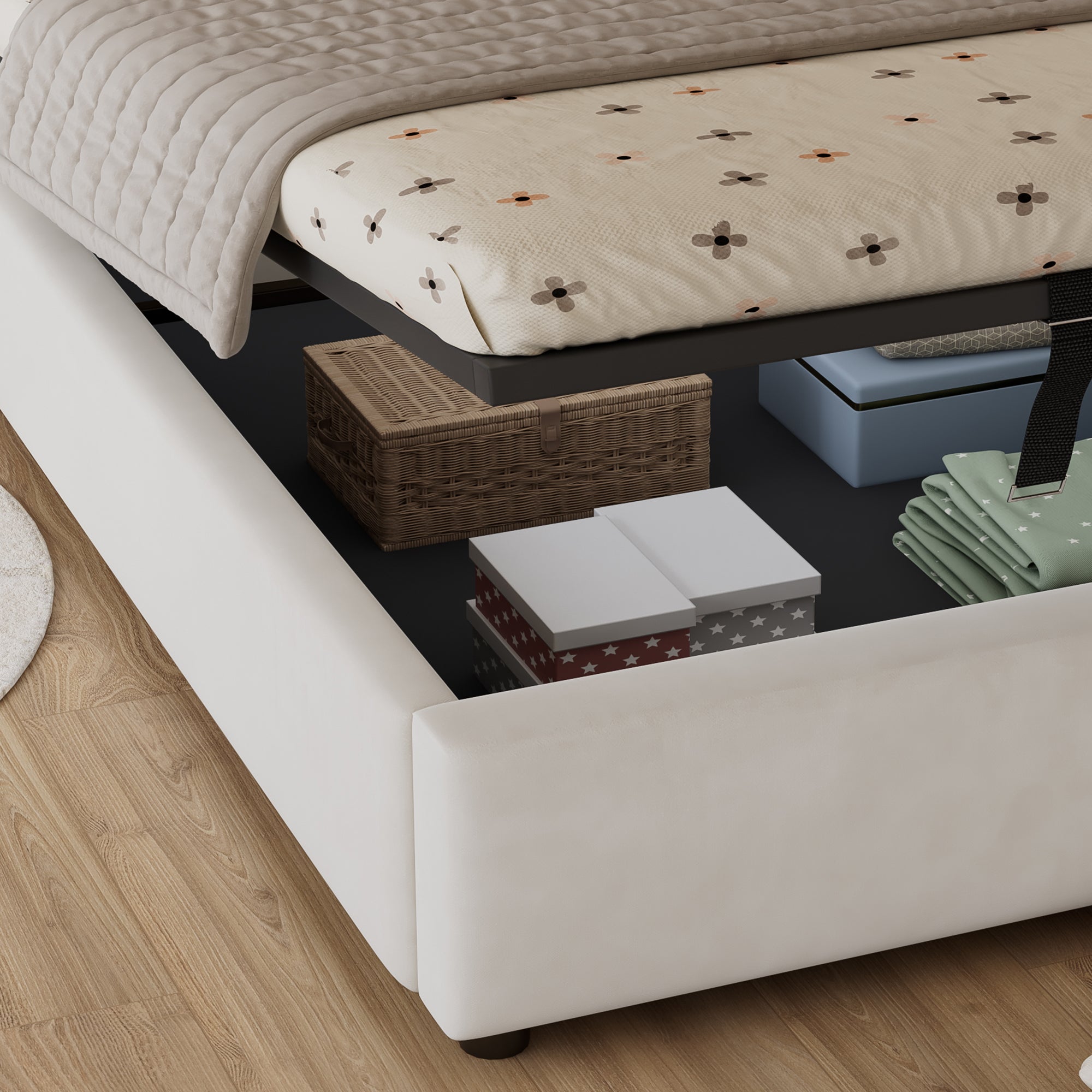 Logidon gestoffeerd bed 90x200 beige cat design hydraulische opbergruimte