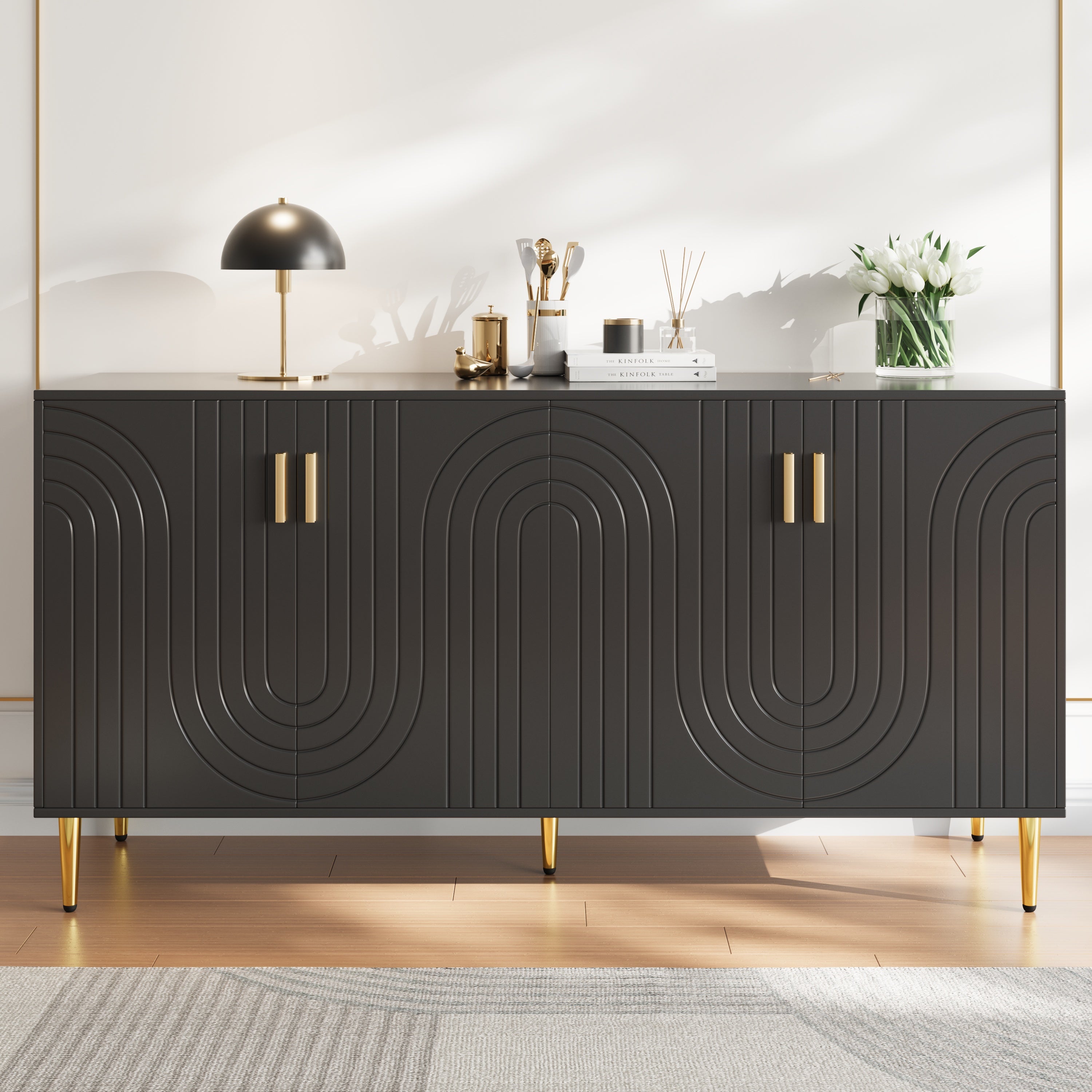 Logidon Zwart dressoir 152x40x75 cm golfdesign