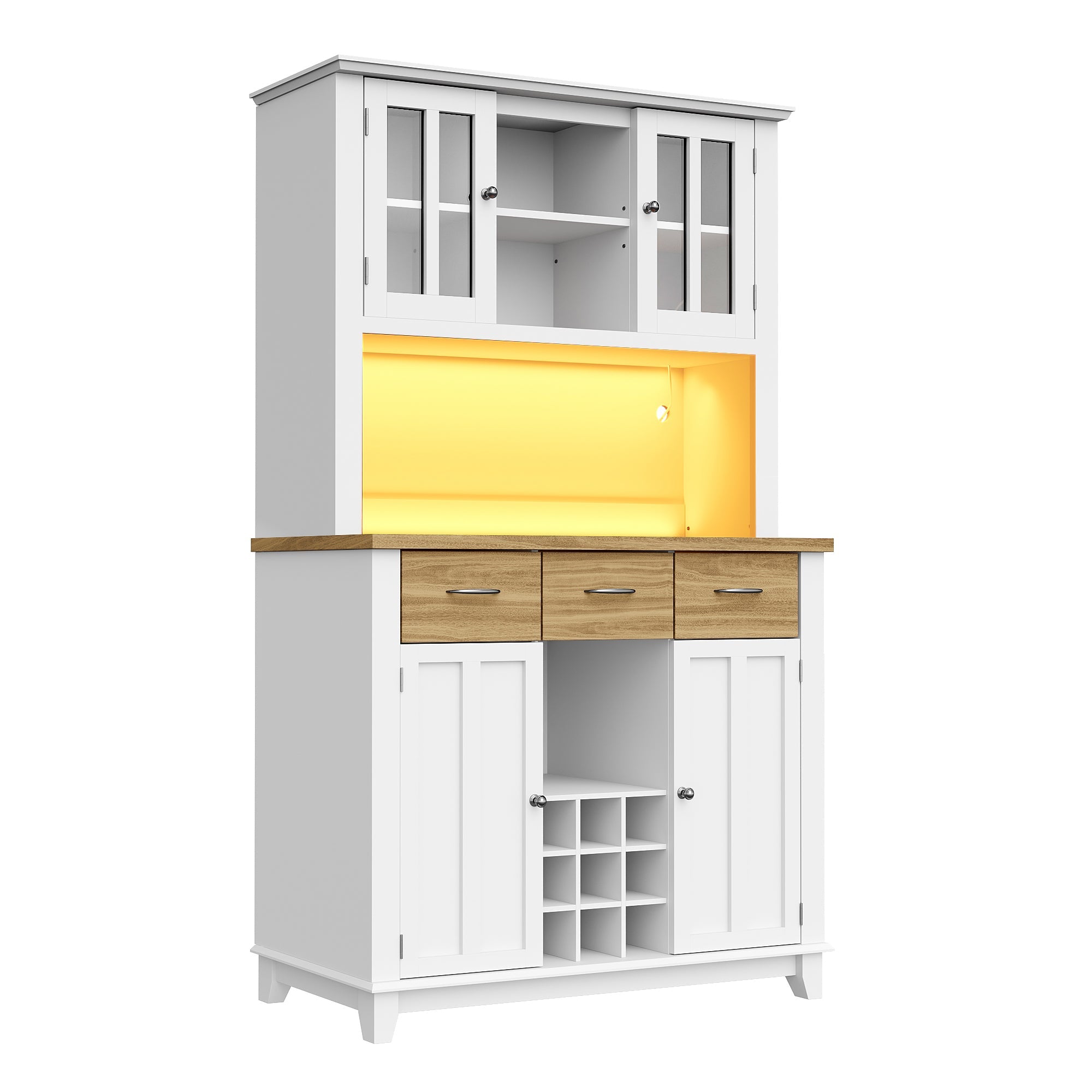 Logidon keukenkast vitrinekast 106x40x179cm met LED licht naturel wit