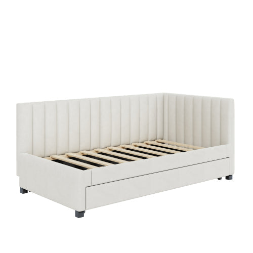Logidon gestoffeerd bed 90x200 beige fluwelen stof uitschuifbare slaapbank