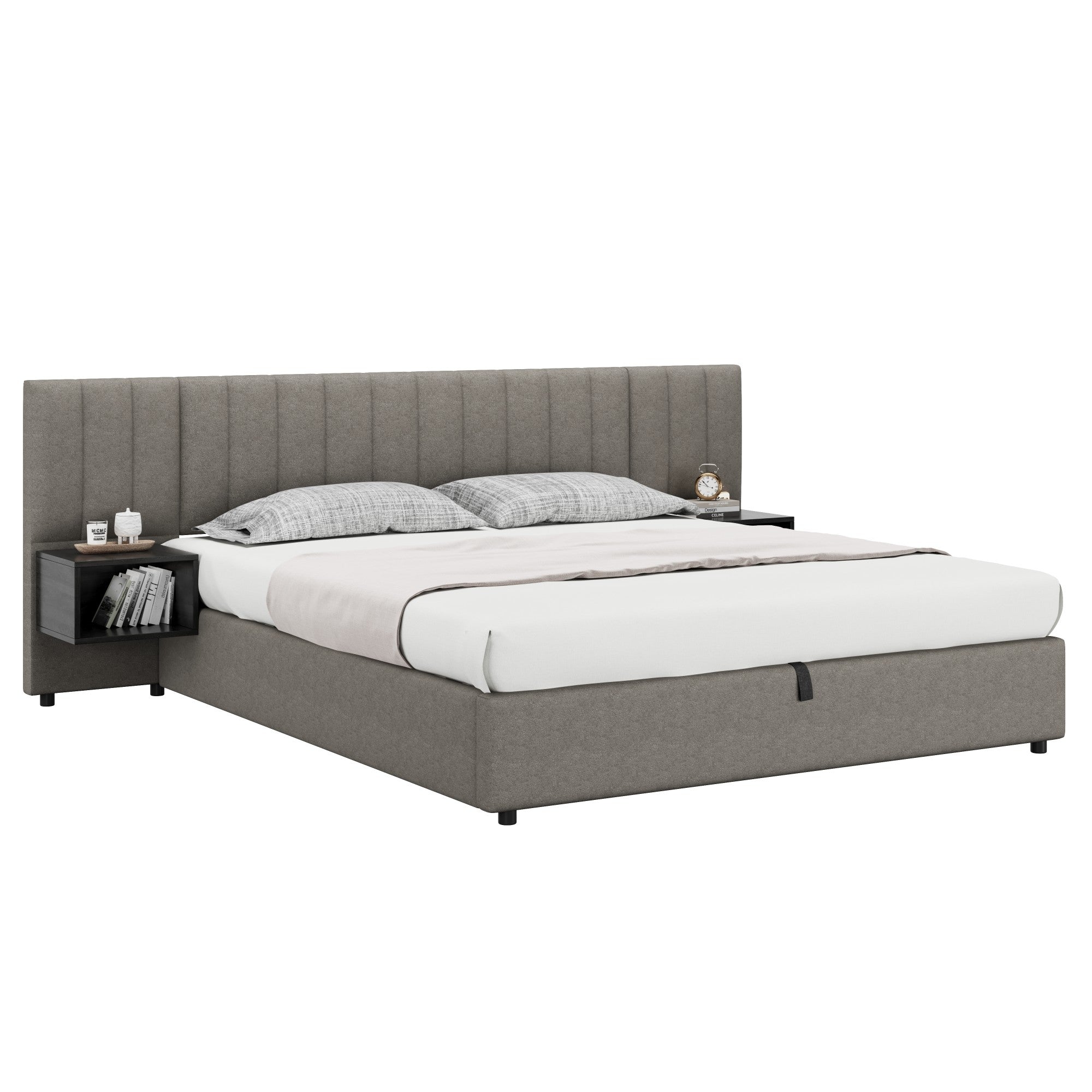 Logidon gestoffeerd bed 180x200 cm grijs zwart met twee nachtkastjes