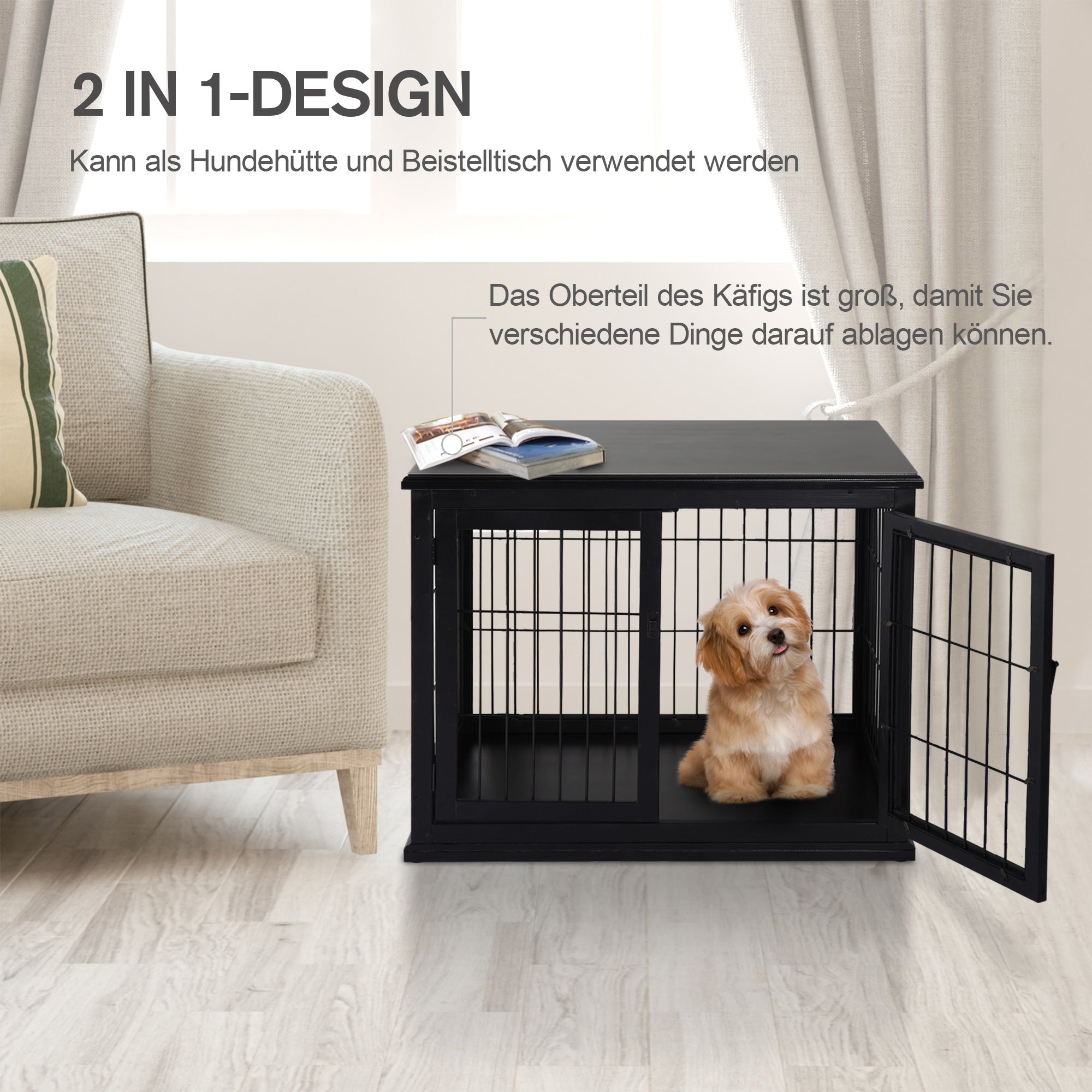 Logidon Hondenkennel met tafelblad 81x58,5x66 cm Zwart