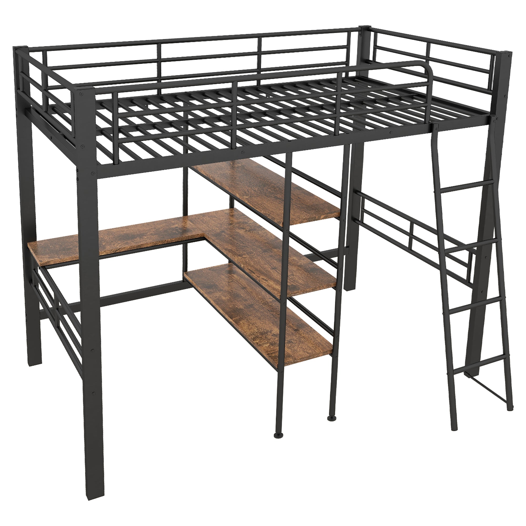 Logidon hoogslaper 90x200 cm met bureau, metalen frame zwart