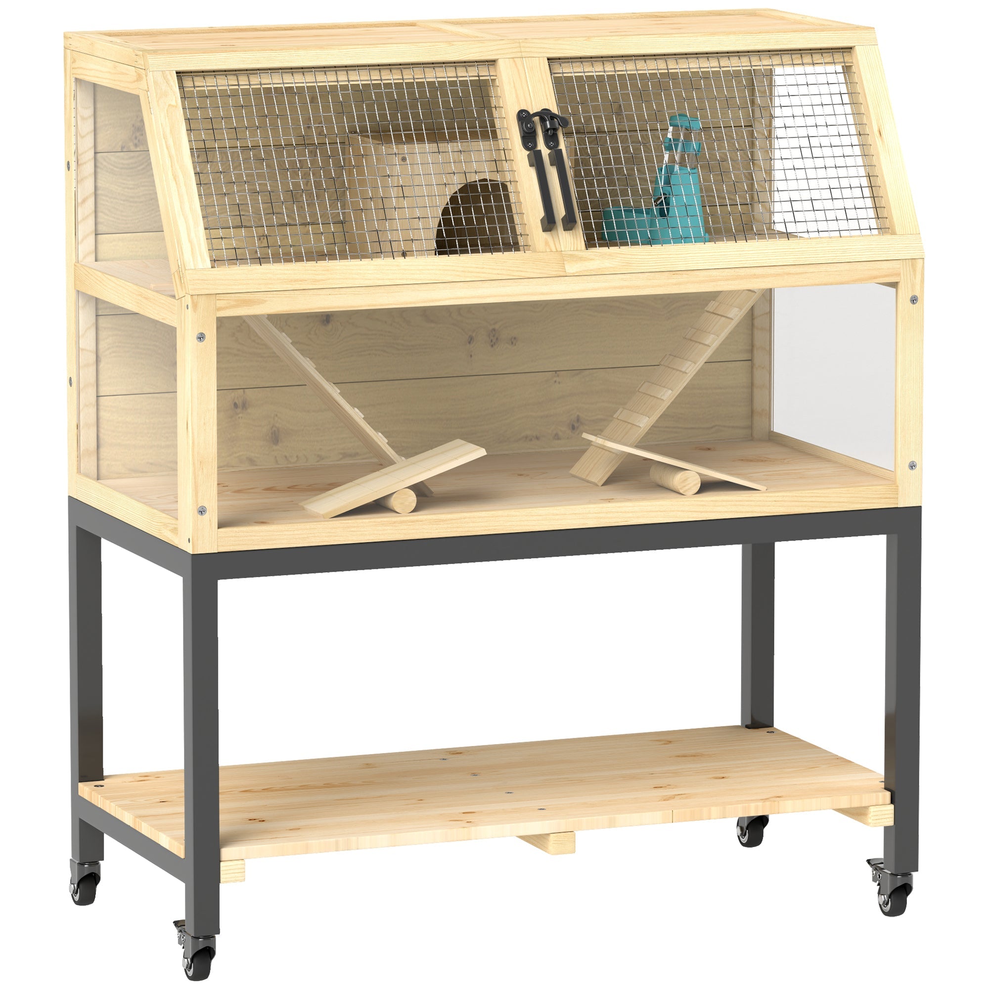 Logidon dwerghamsterkooi naturel hout 87x43x101 cm met opbergruimte