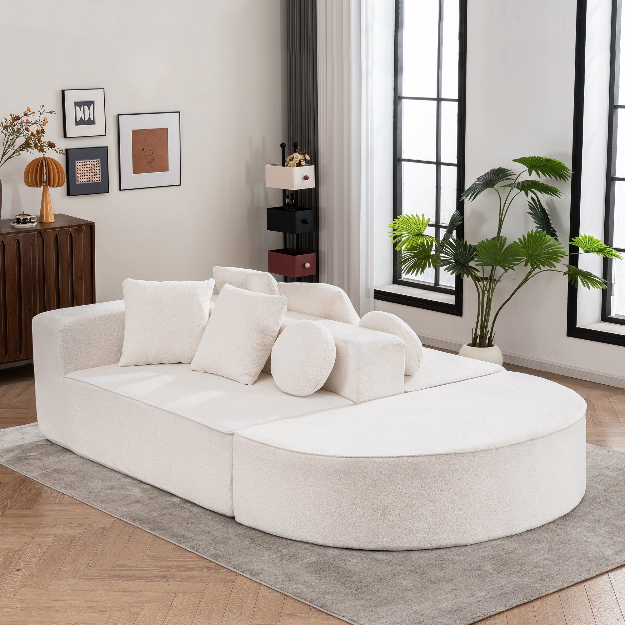 Logidon Modulaire Cloud Sofa 5-zits fluwelen wit fluweel, geen montage