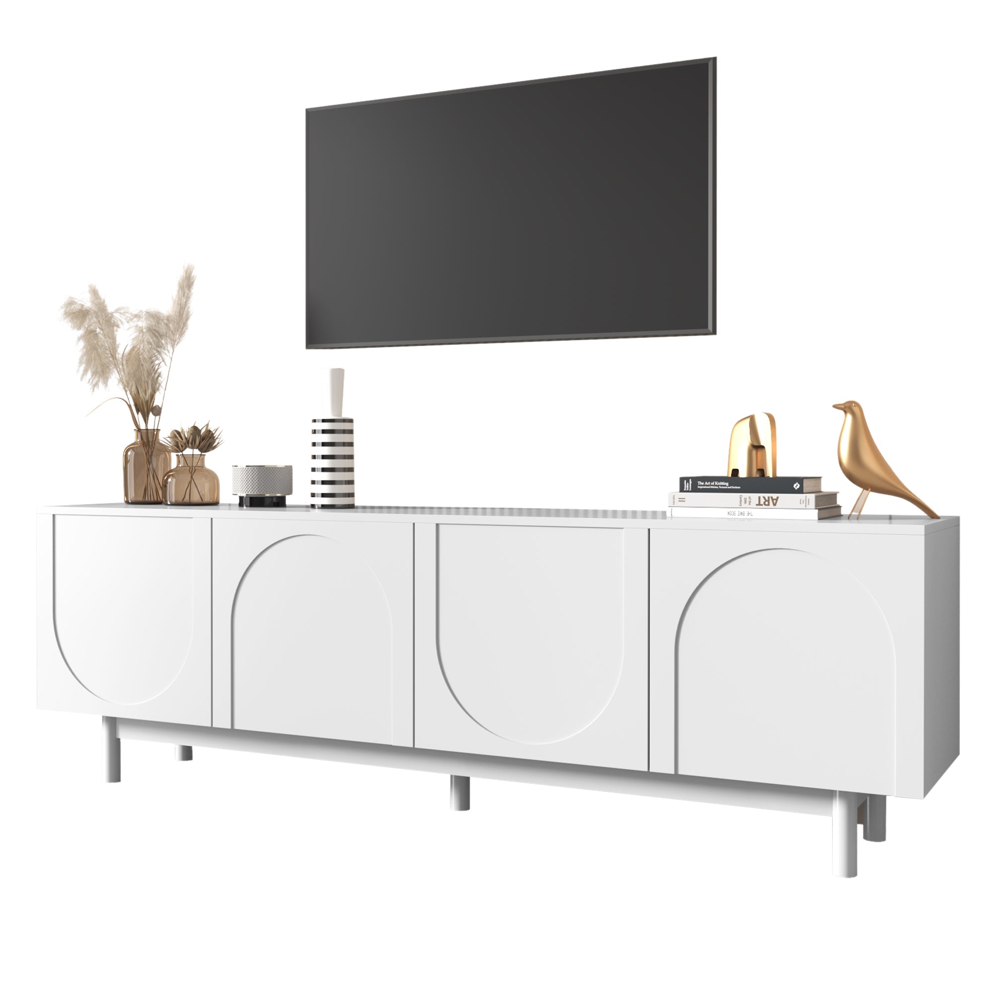 Logidon Lightweight lowboard TV furniture in luxury style white 175 cm