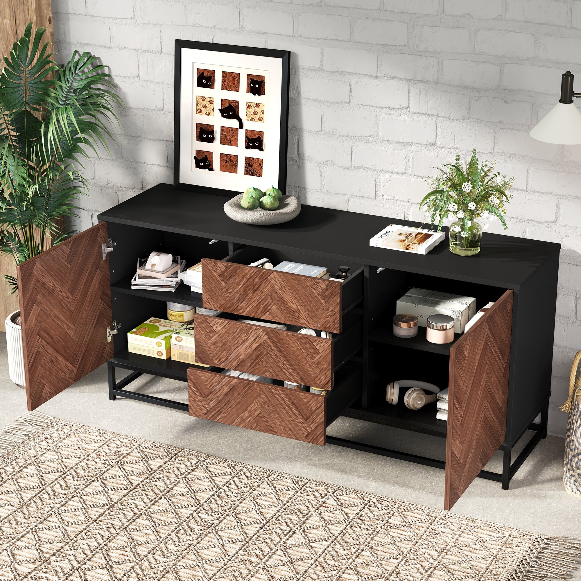 Logidon dressoir 145x40x67 Moderne ladekast 3 laden 2 deuren