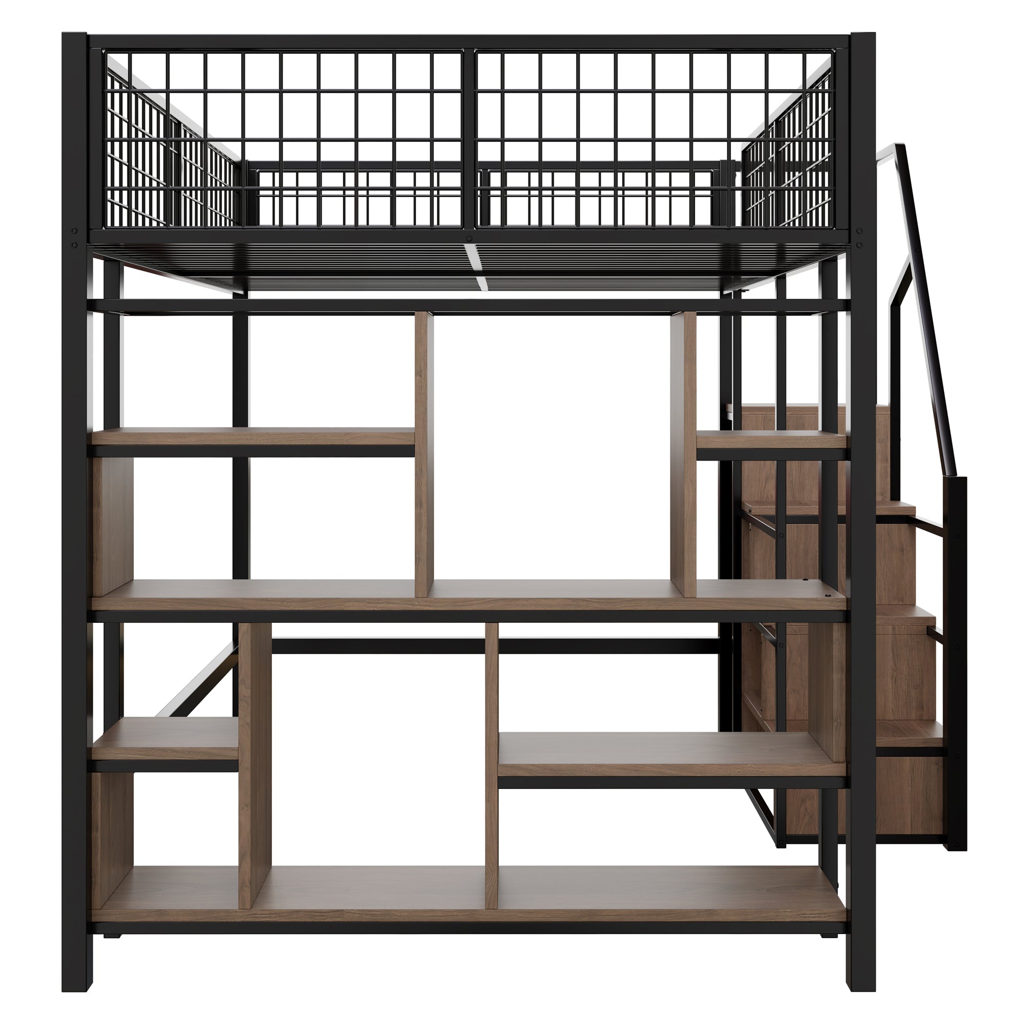 Logidon hoogslaper 140x200 cm metaal zwart met opbergruimte trap