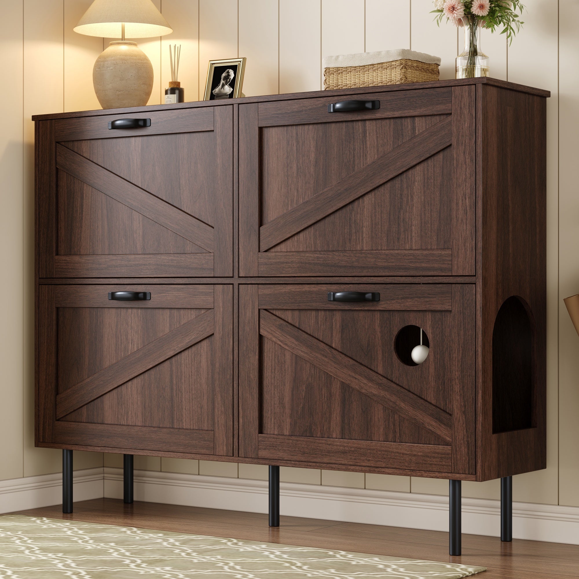 Logidon smalle schoenenkast 120x28x92 cm walnoot bruin 4 deuren