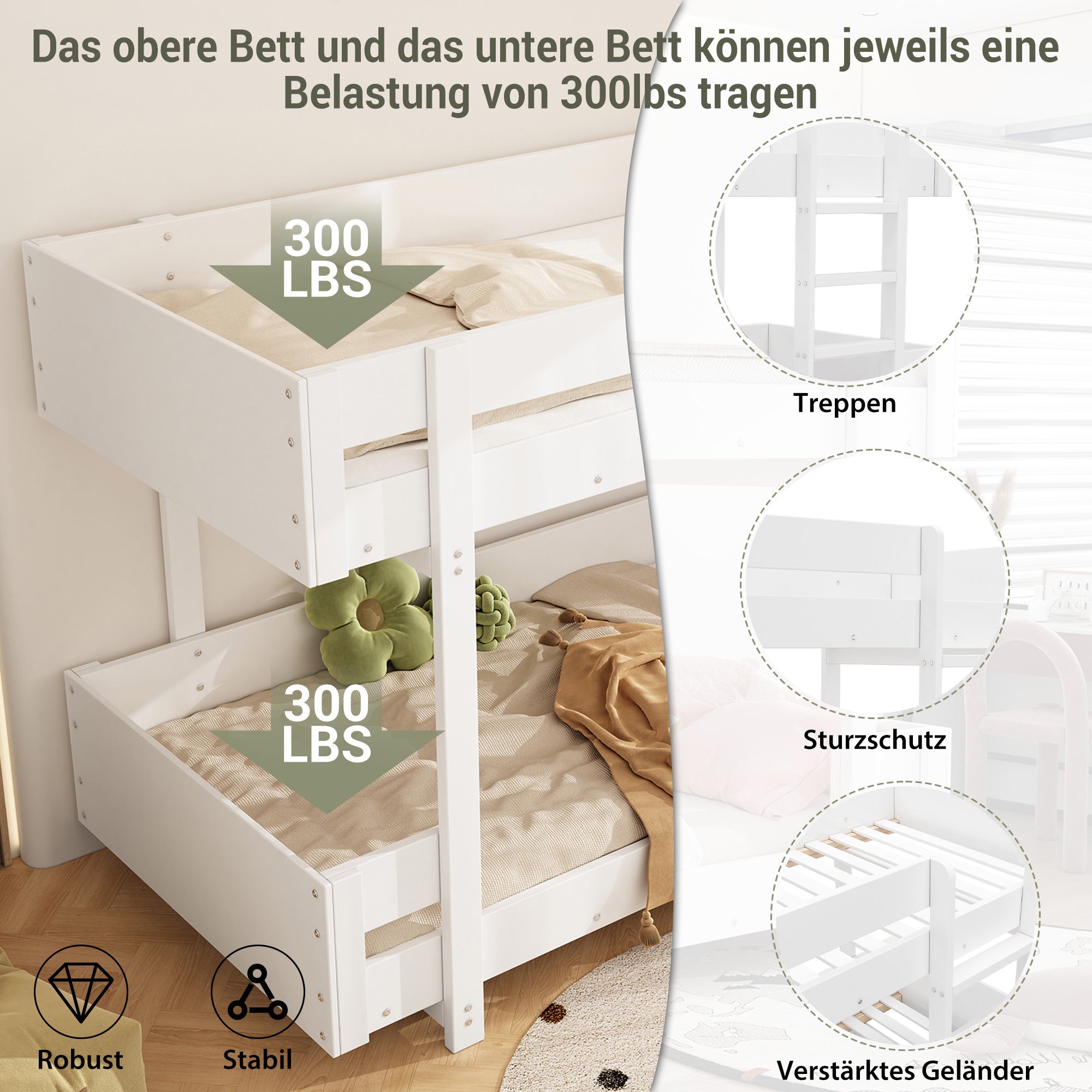 Logidon Kinderstapelbed met trap Wit 90x200cm