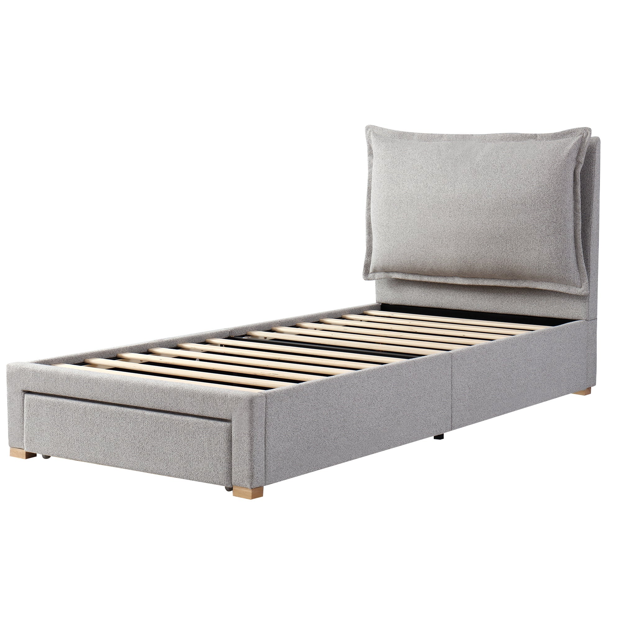 Logidon gestoffeerd bed 90x200 cm functioneel bed grote lade grijze chenille