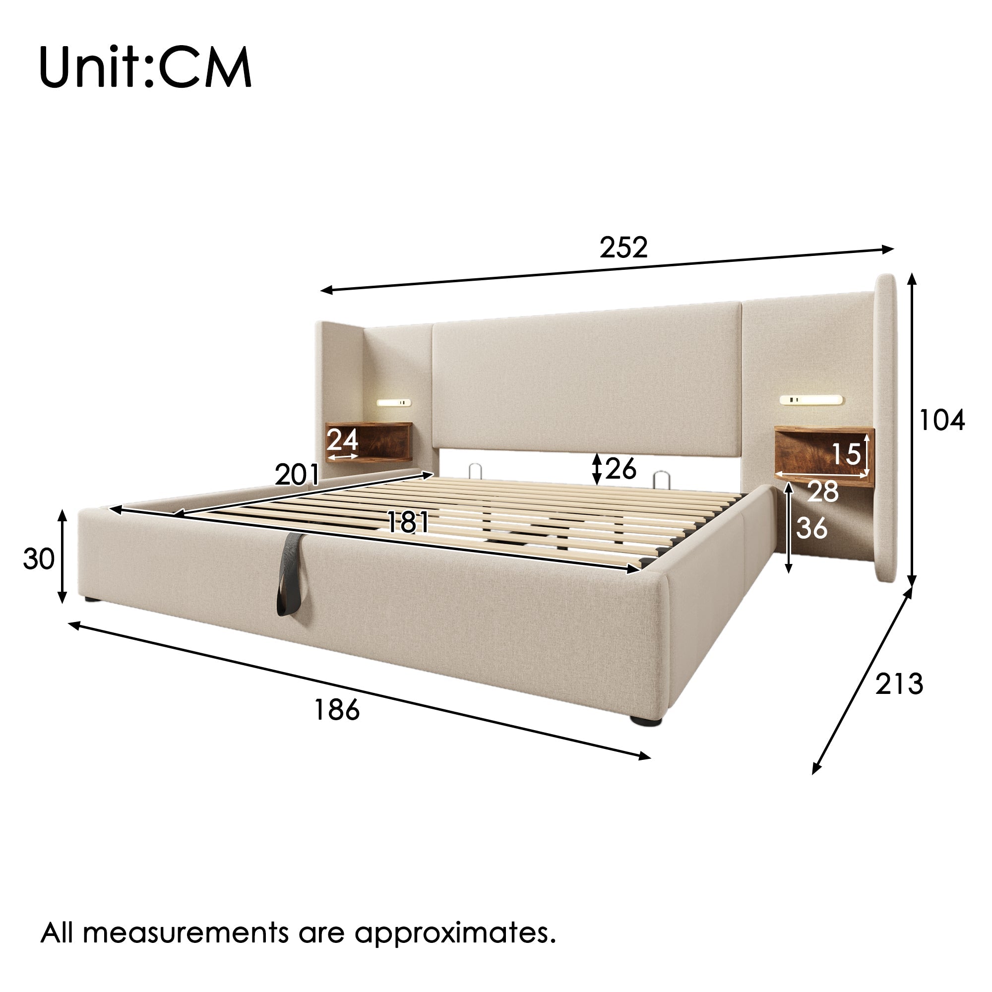 Logidon gestoffeerd bed tweepersoonsbed 180x200 met nachtkastje USB C oplaadfunctie