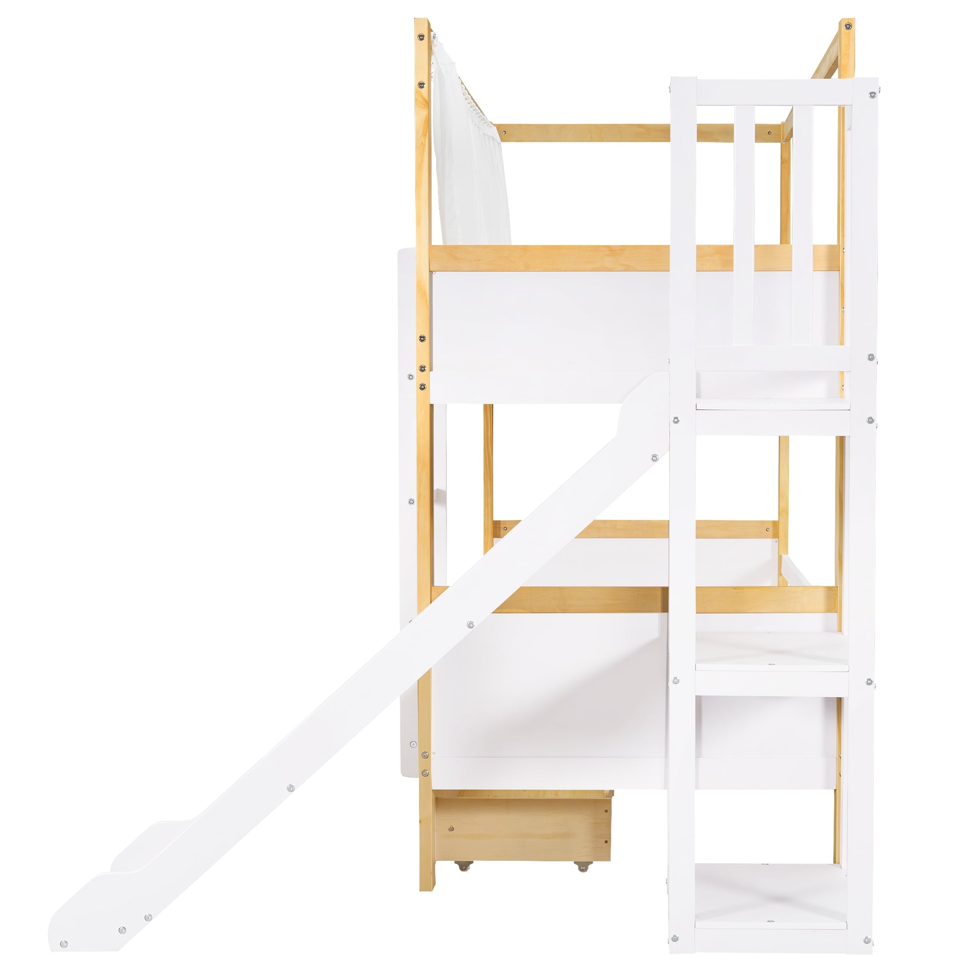Logidon stapelbed 90x200 wit naturel met glijbaan en lades