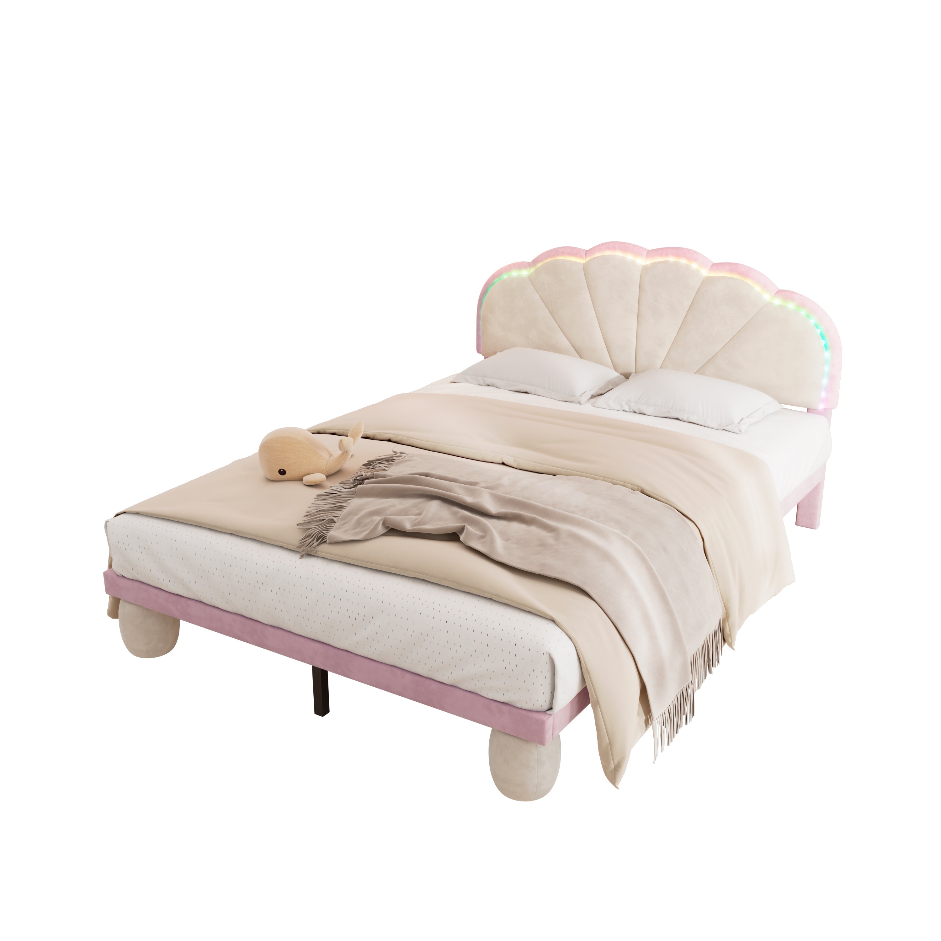 Logidon gestoffeerd bed 140x200 beige roze LED-lichtstrips